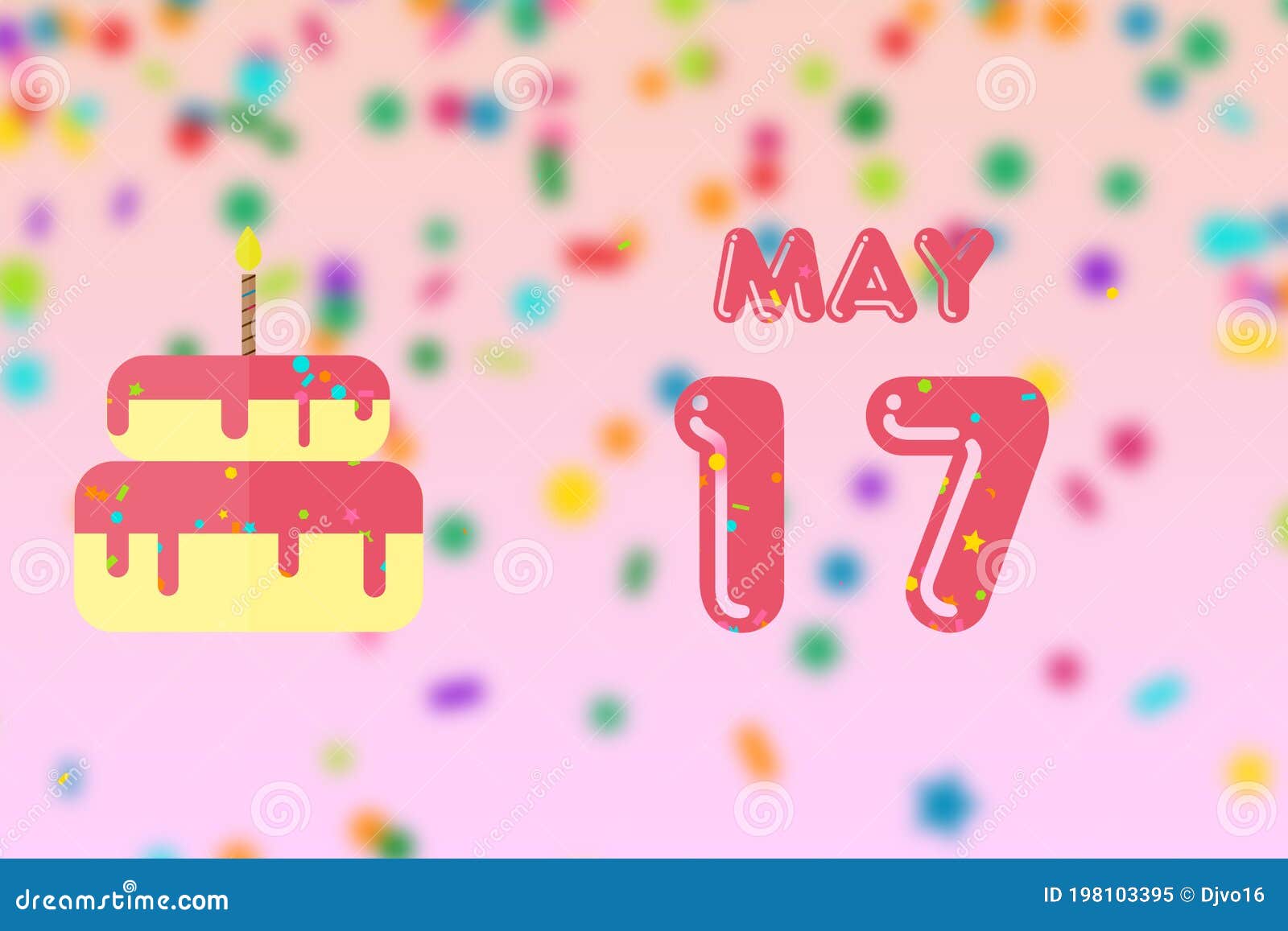 May 17th. Day 17 of Month,Birthday Greeting Card with Date of Birth and