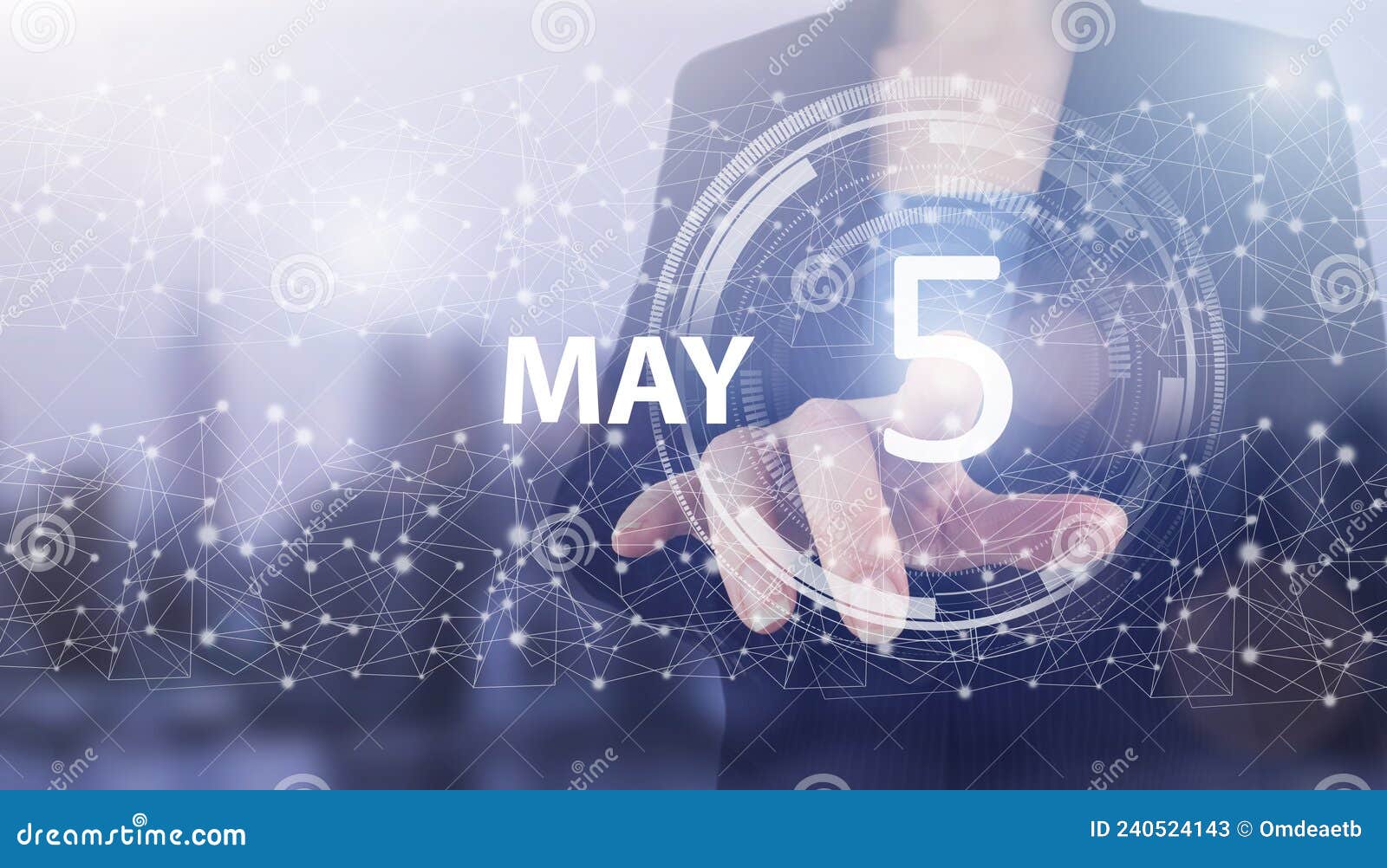 May 5th. Day 5 of Month, Calendar Date. Hand Click Luminous Hologram