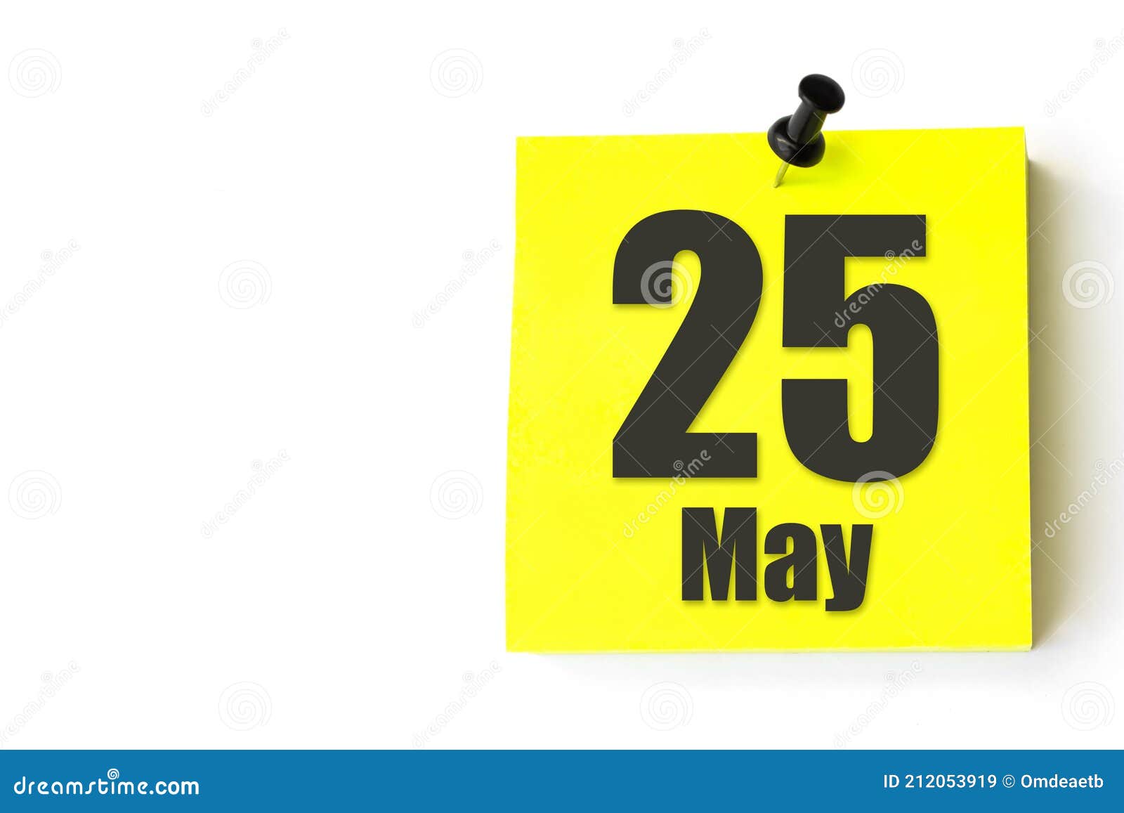 May 25th. Day 25 of Month, Calendar Date. Yellow Sheet of the Calendar