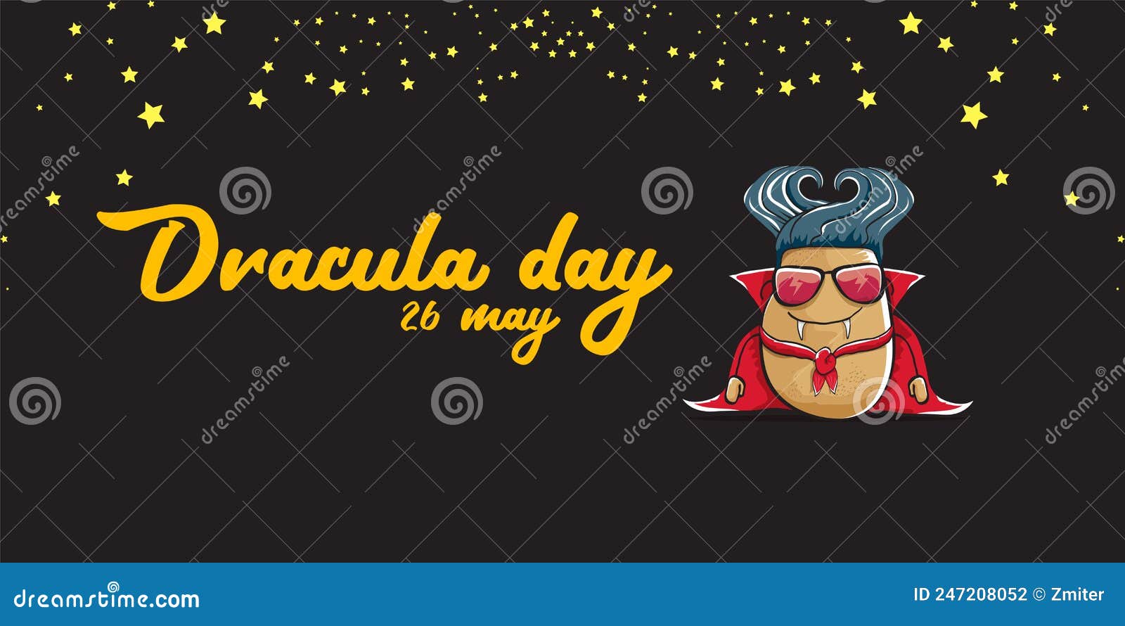 26 May World Dracula Day Greeting Horizontal Banner with Vector Funny