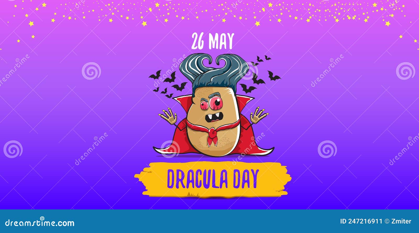 26 May World Dracula Day Greeting Horizontal Banner with Vector Funny