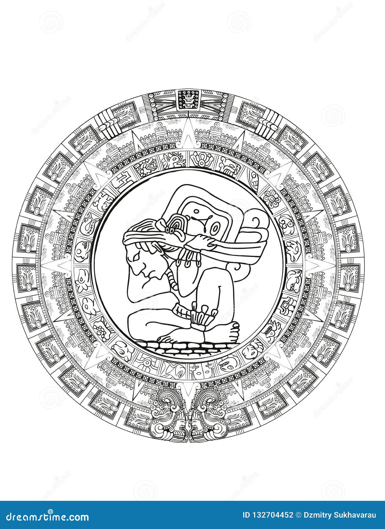 maya calendar of mayan or aztec  hieroglyph signs