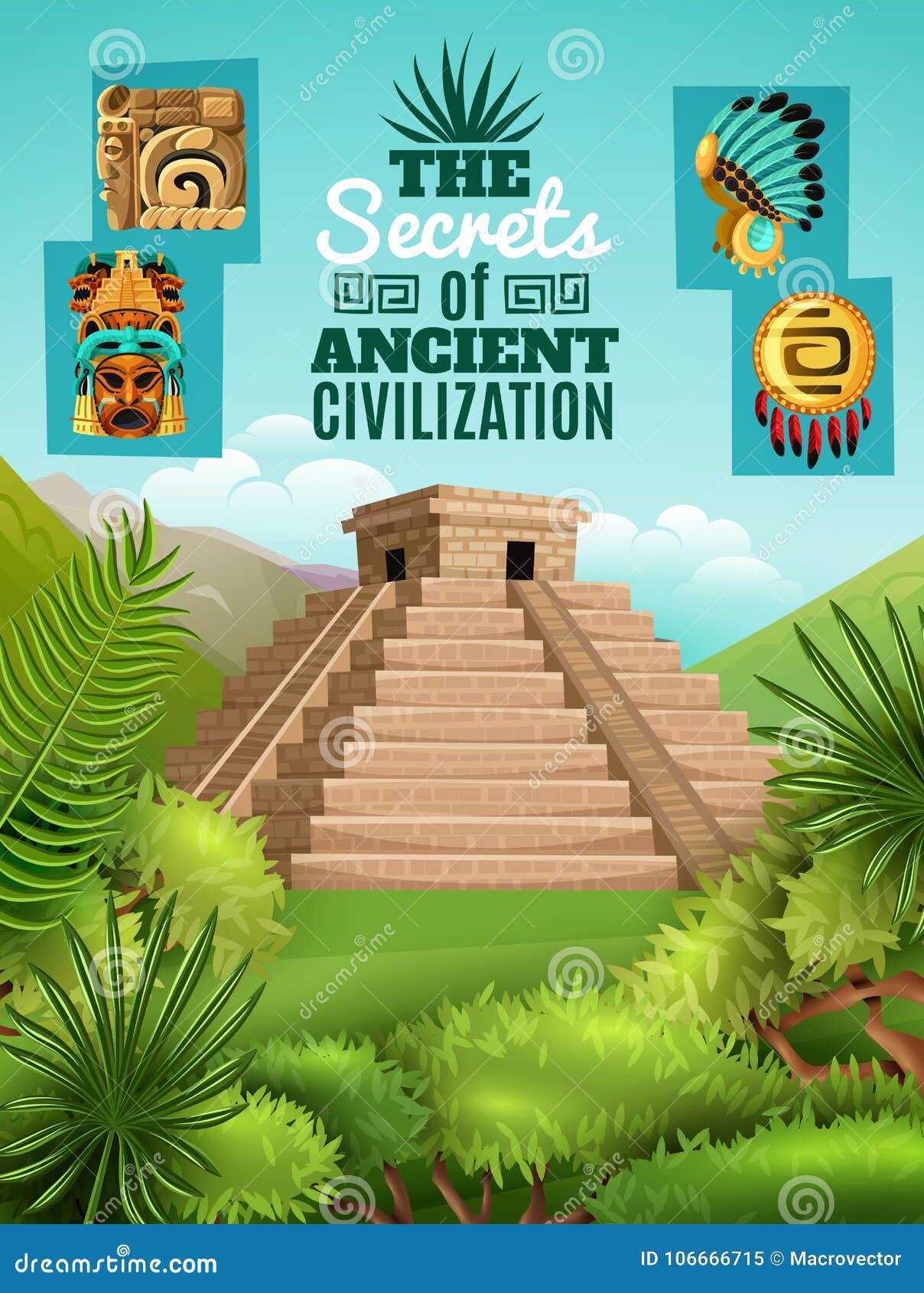 Maya Cartoon Poster stock vector. Illustration of ancient - 106666715