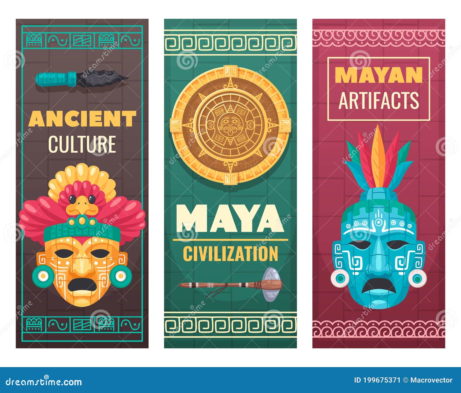 Maya Civilization Cartoon Banners Stock Vector - Illustration of design ...