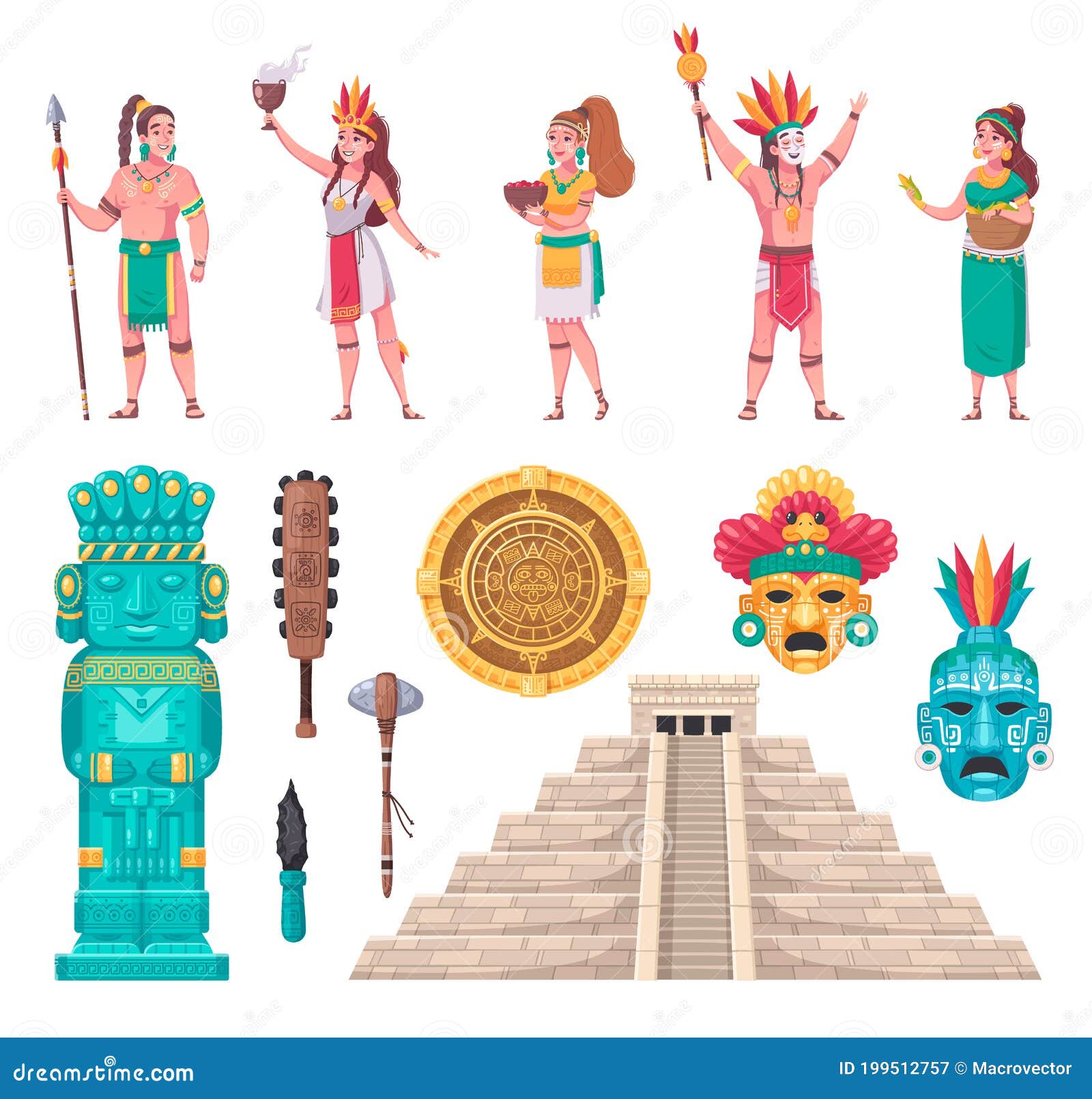 maya civilization cartoon set