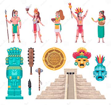 Maya Civilization Cartoon Set Stock Illustration - Illustration of ...