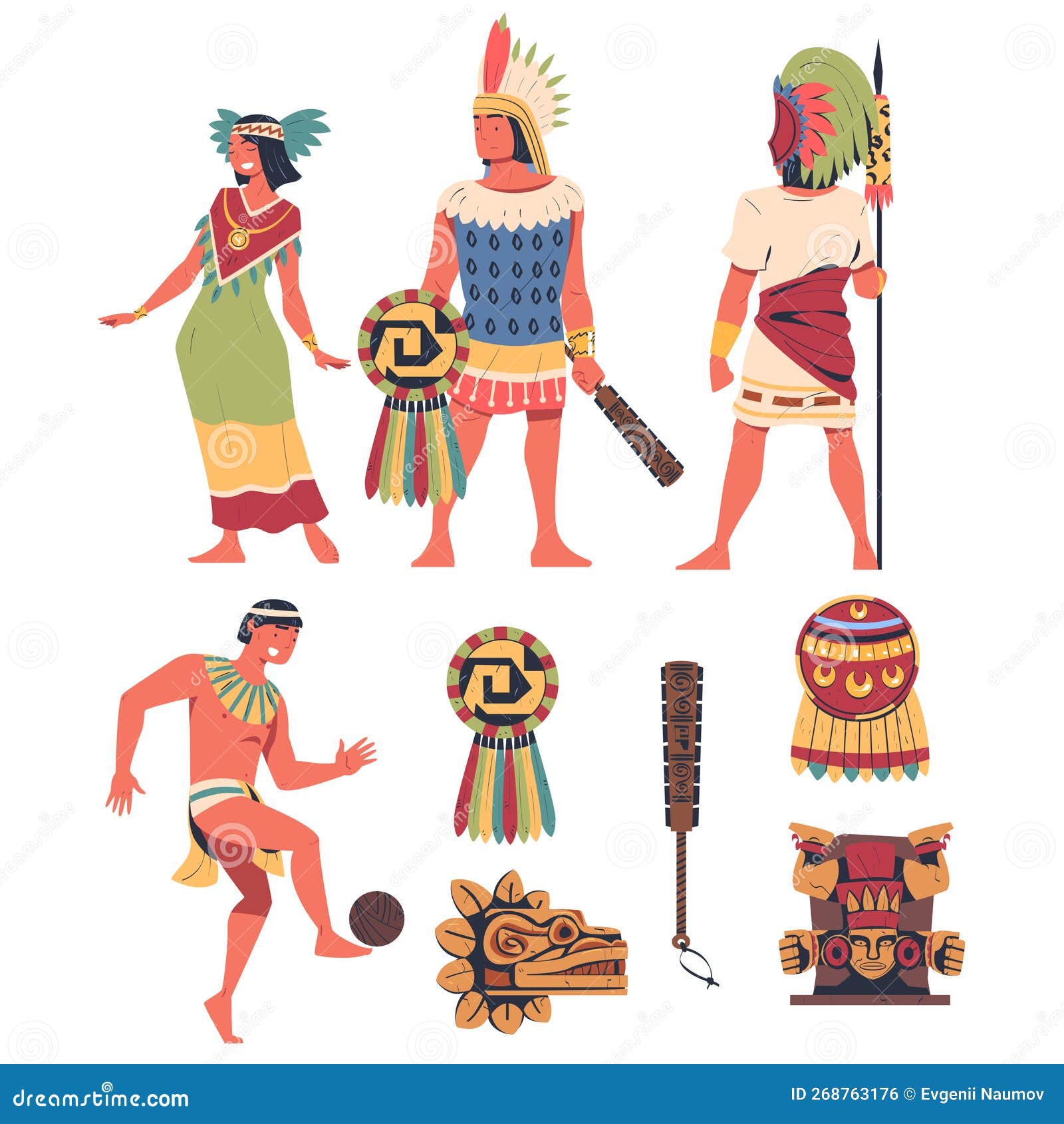 Maya Civilization People and Artifacts Set. Aztec Cultural Objects ...