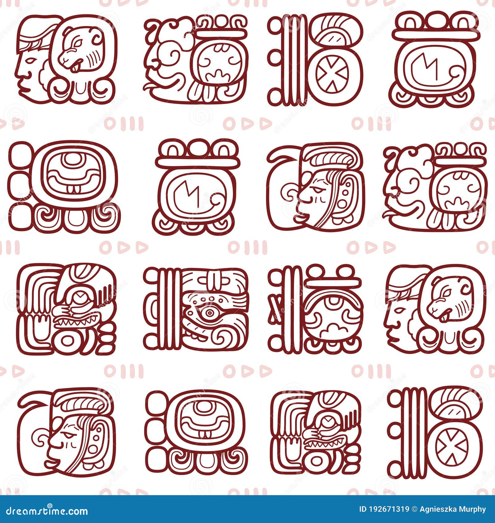 maya glyphs, mayan writing system  seamless pattern - tribal art