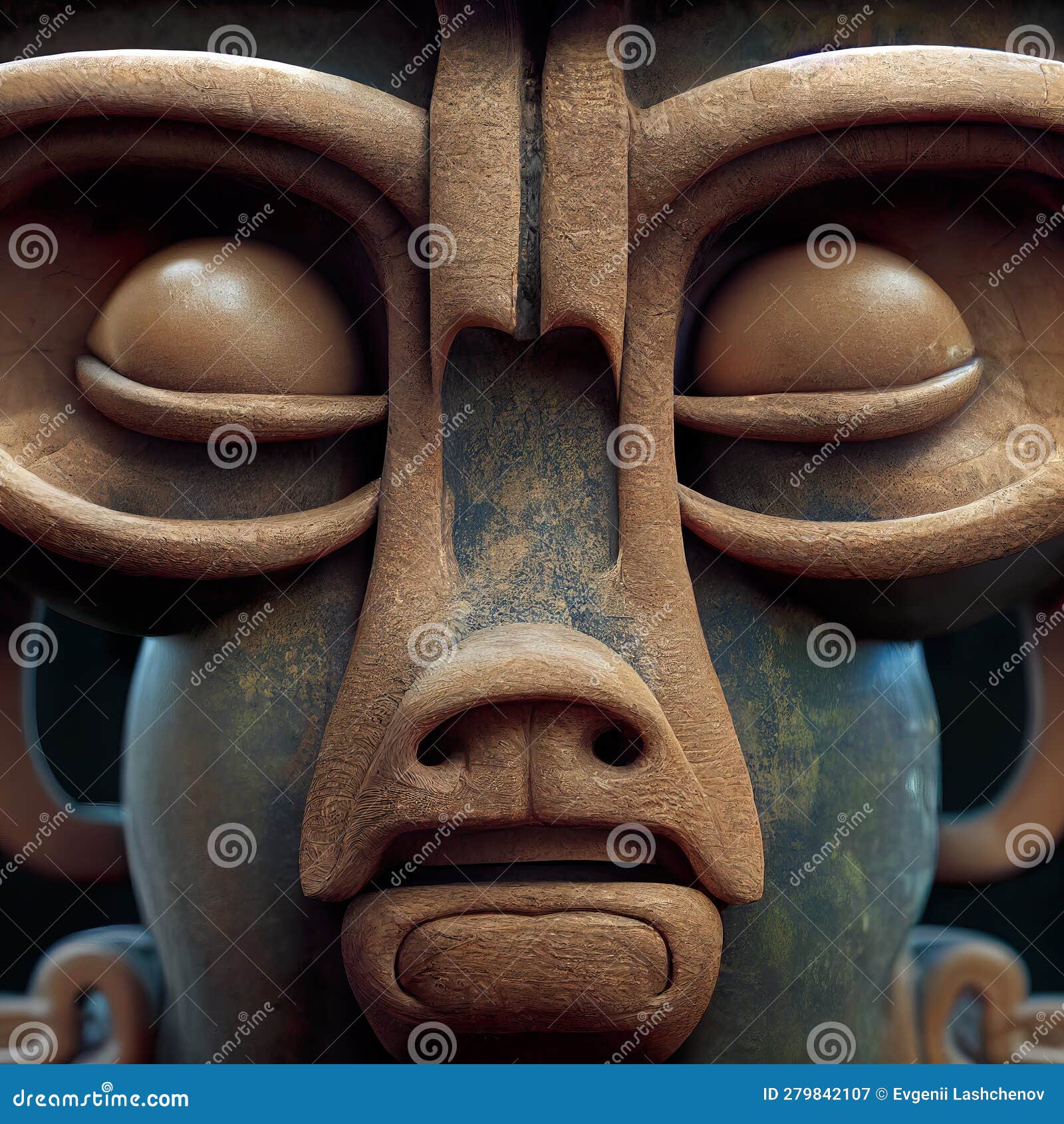 mayan enigma. totemic statue's mysterious monkey-faced deity. clay tribal sculpture. ai-generated