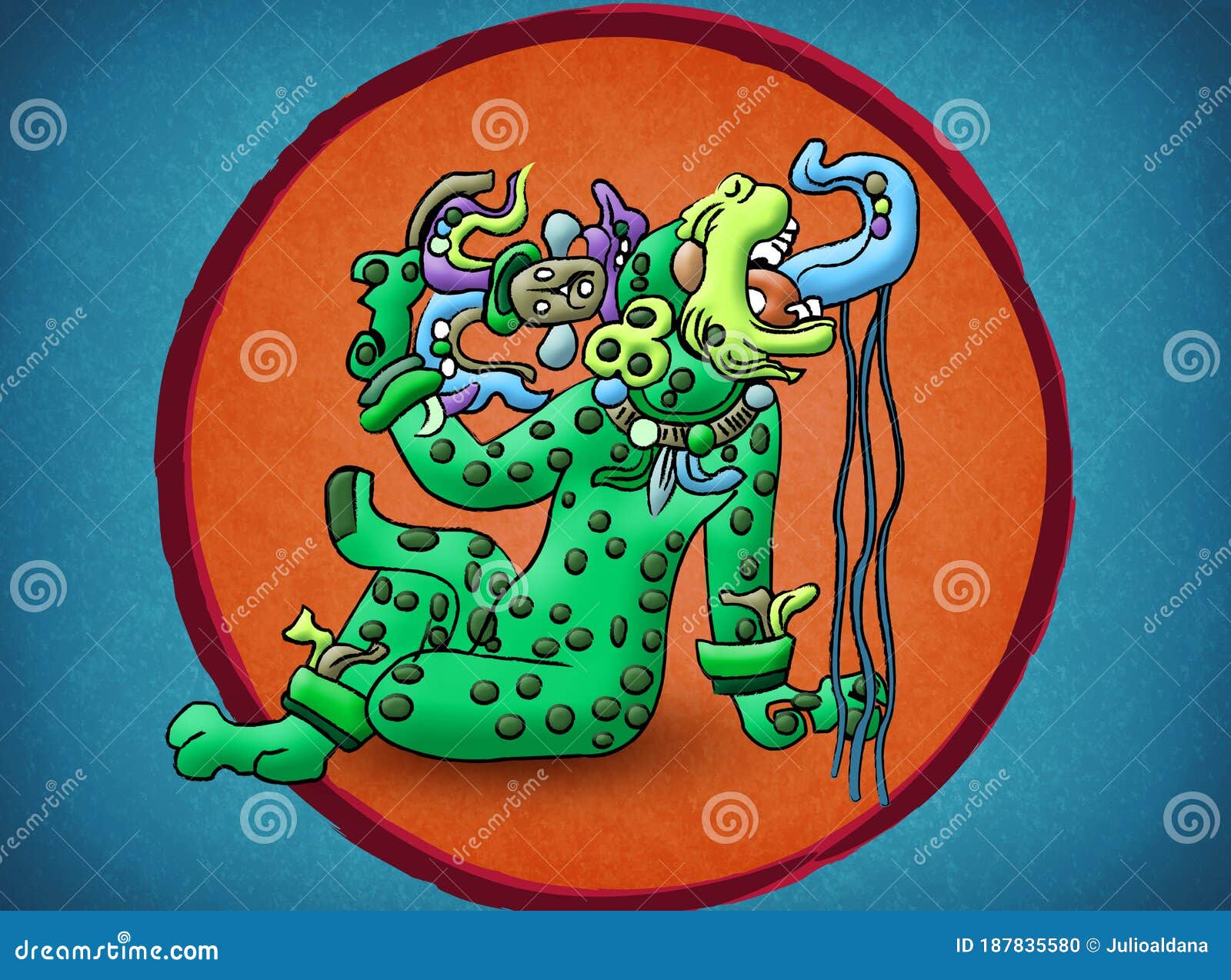 Mayan Jaguar Deity Balam, Illustration Codex Style. Stock Illustration