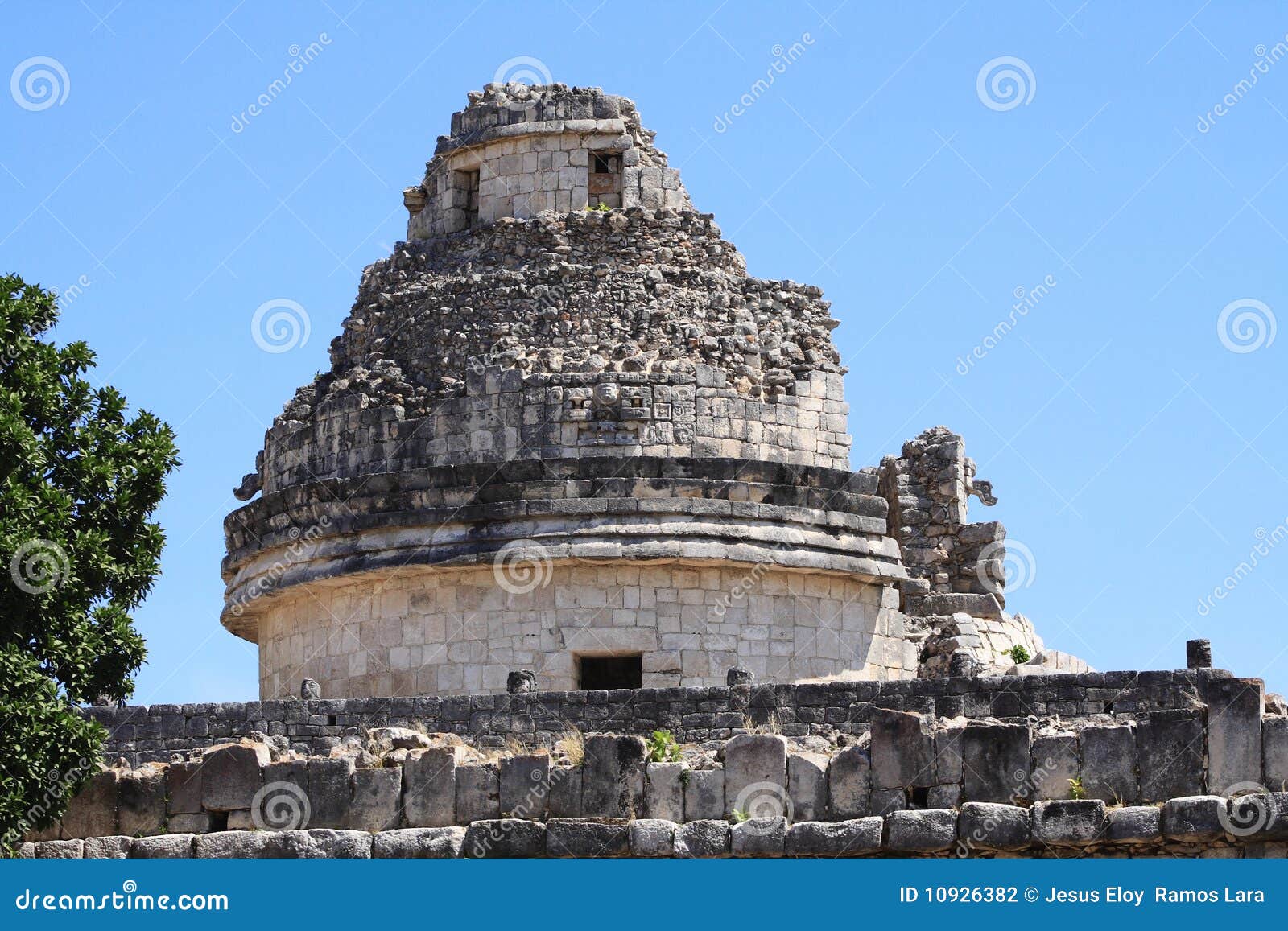 mayan observatory in chichenitza pyramids in yucatan, mexico.
