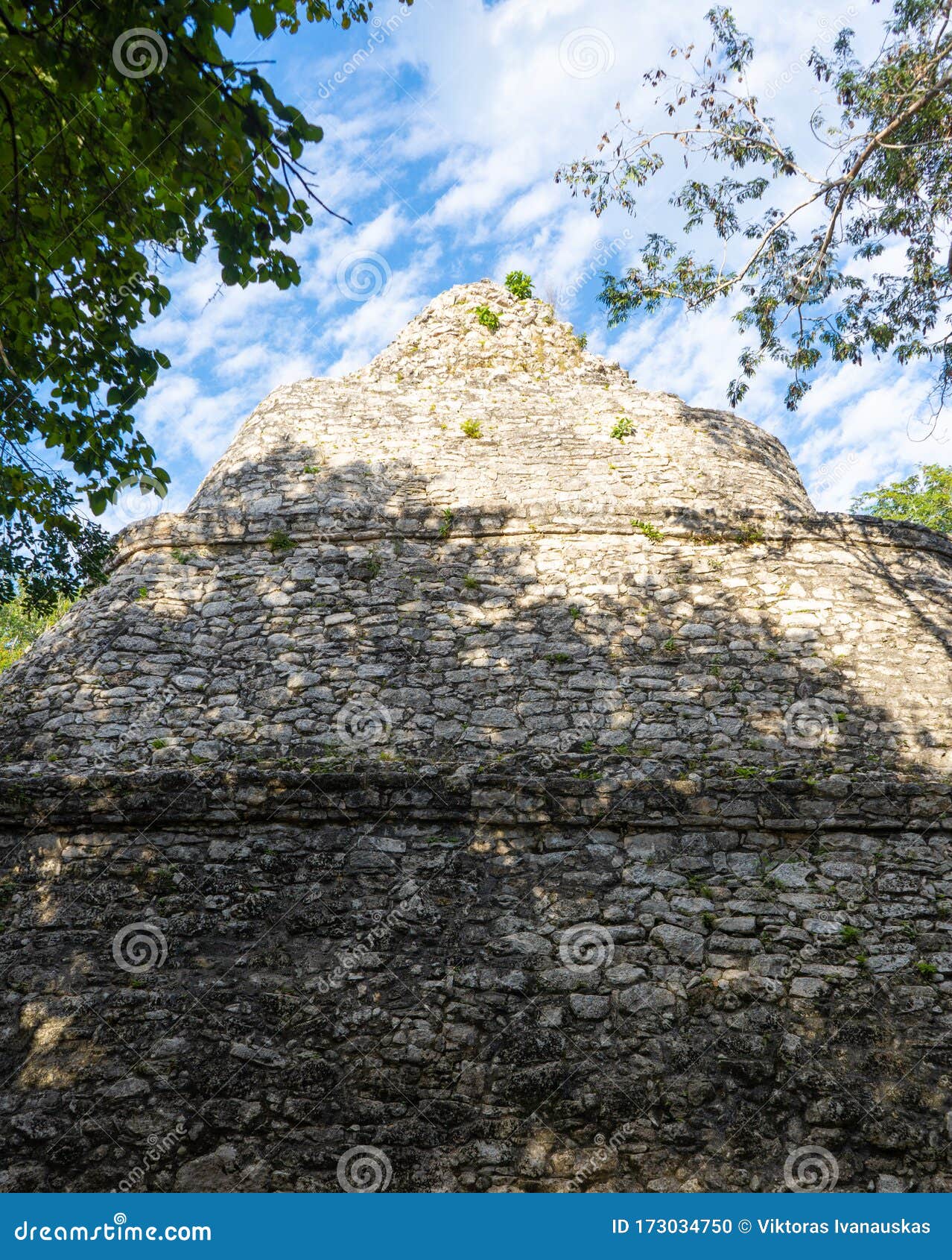 mayan observatory in coba observatorio astronomico de coba. ancient building in archeological site. travel photo. mexico. yucata