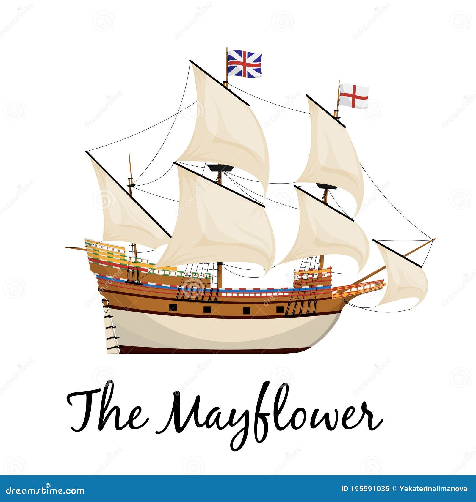 the mayflower ship. pilgrim ship. cartoon  