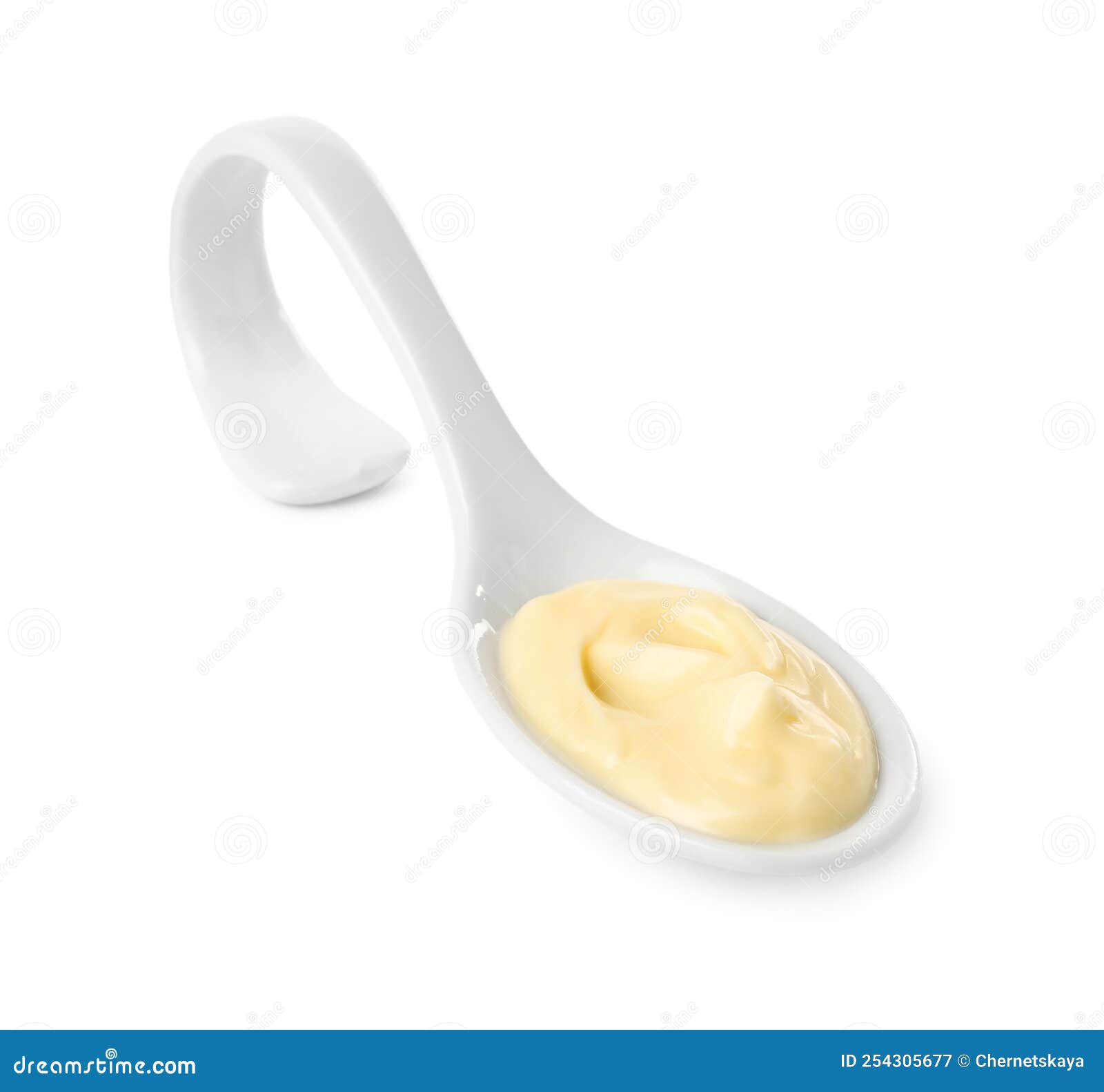 Mayonnaise in Ceramic Serving Spoon Isolated on White Stock Image