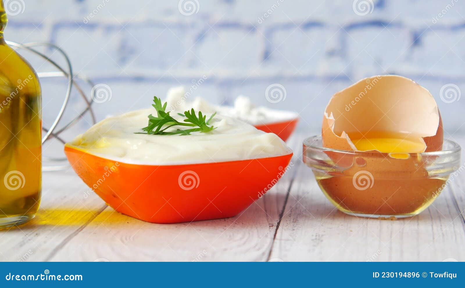 Mayonnaise in Container , Oil and Eggs on Table Stock Footage Video