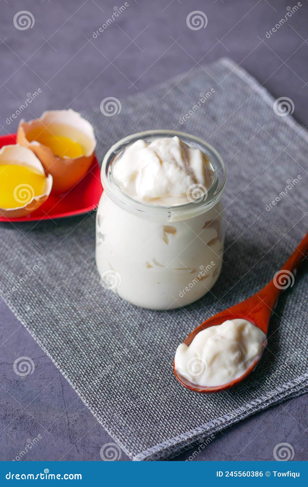Mayonnaise in Container , Oil and Eggs on Table Stock Photo Image of