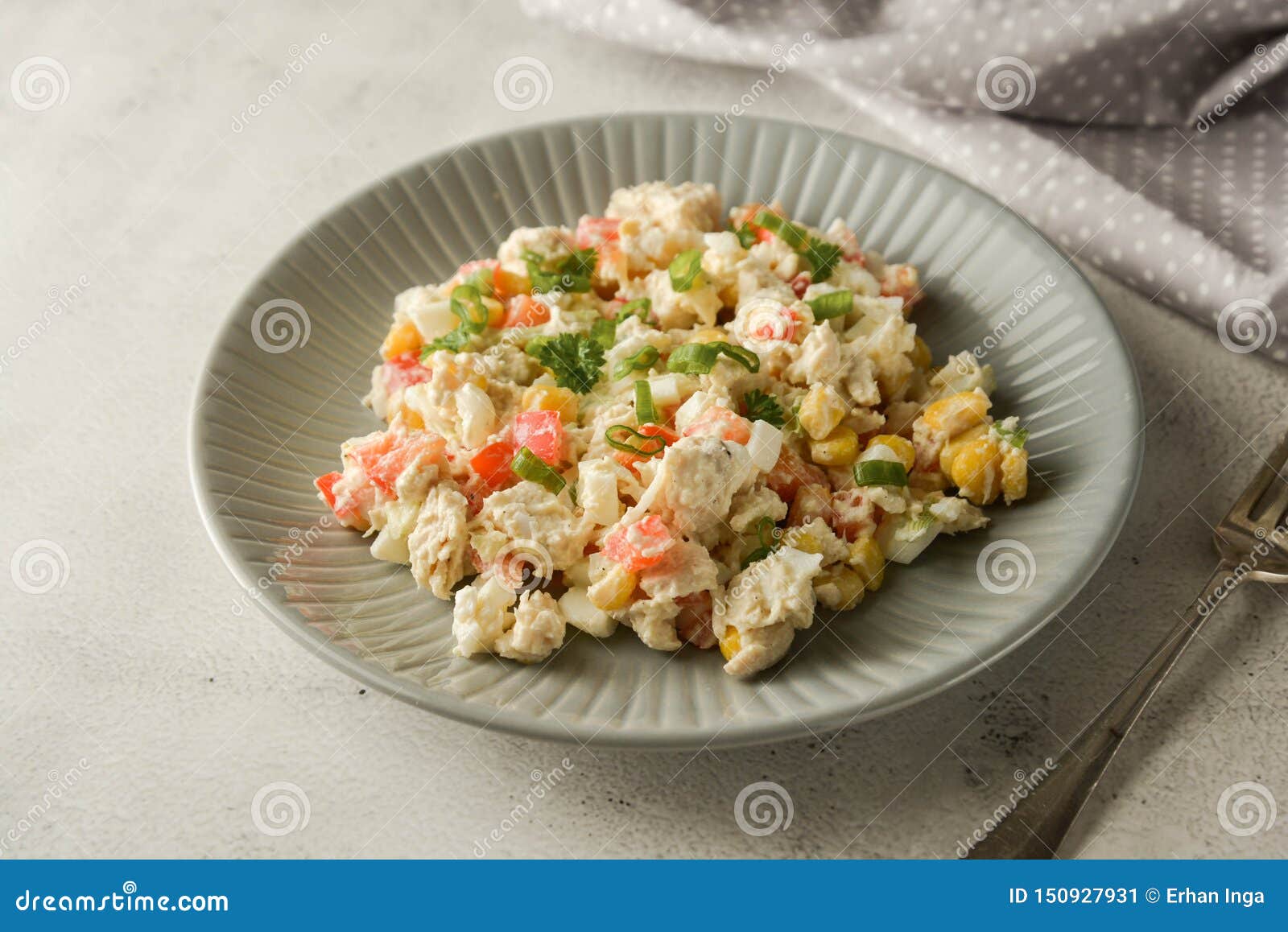 Mayonnaise Meat and Corn Salad with Bell Pepper Stock Image Image of