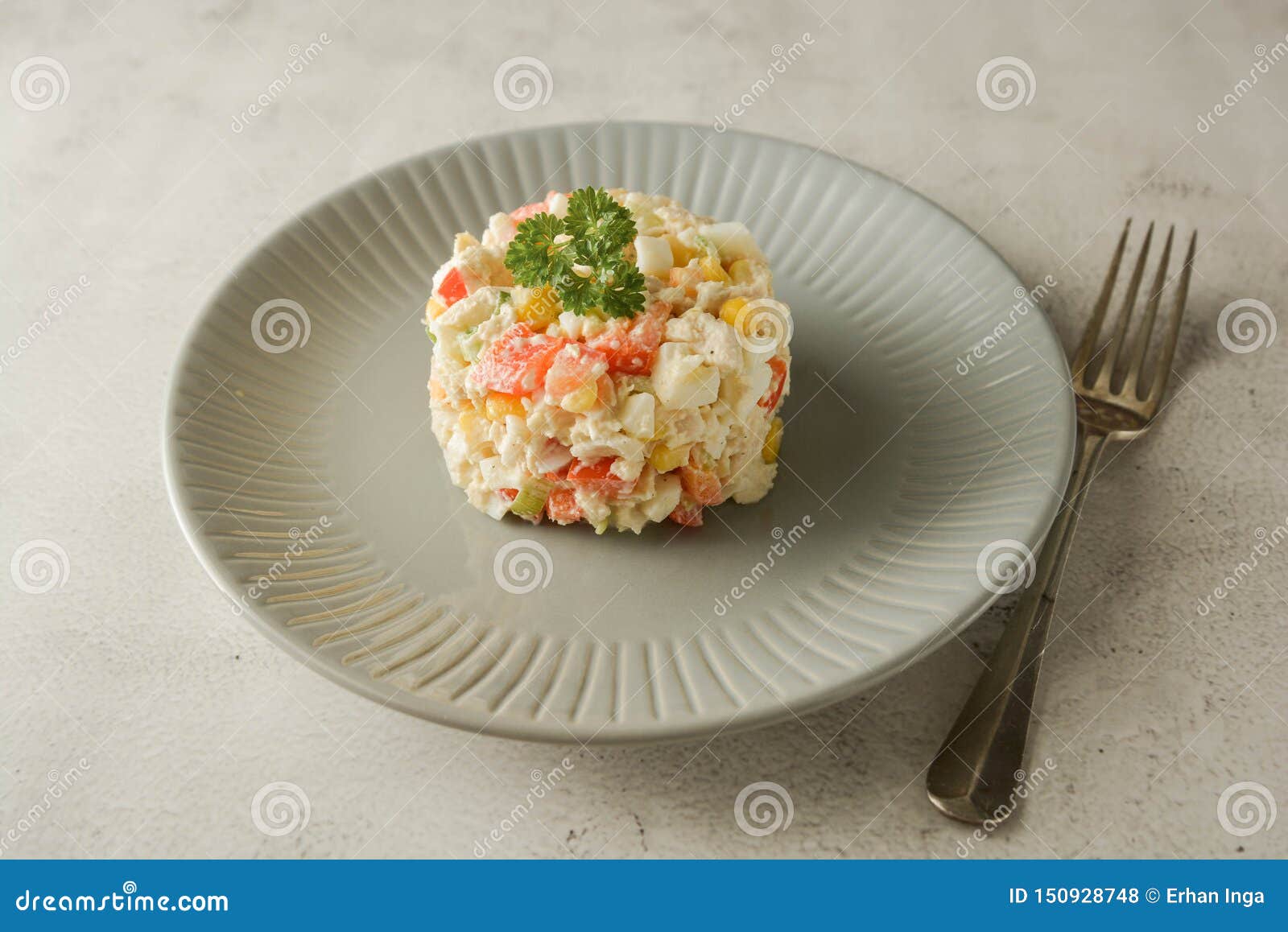 Mayonnaise Meat and Corn Salad with Bell Pepper Stock Photo Image of