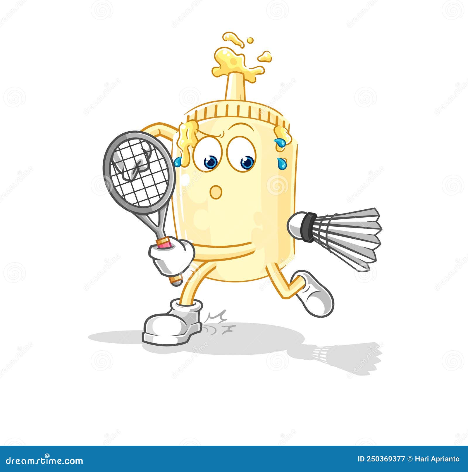 Mayonnaise Playing Badminton Illustration. Character Vector Stock