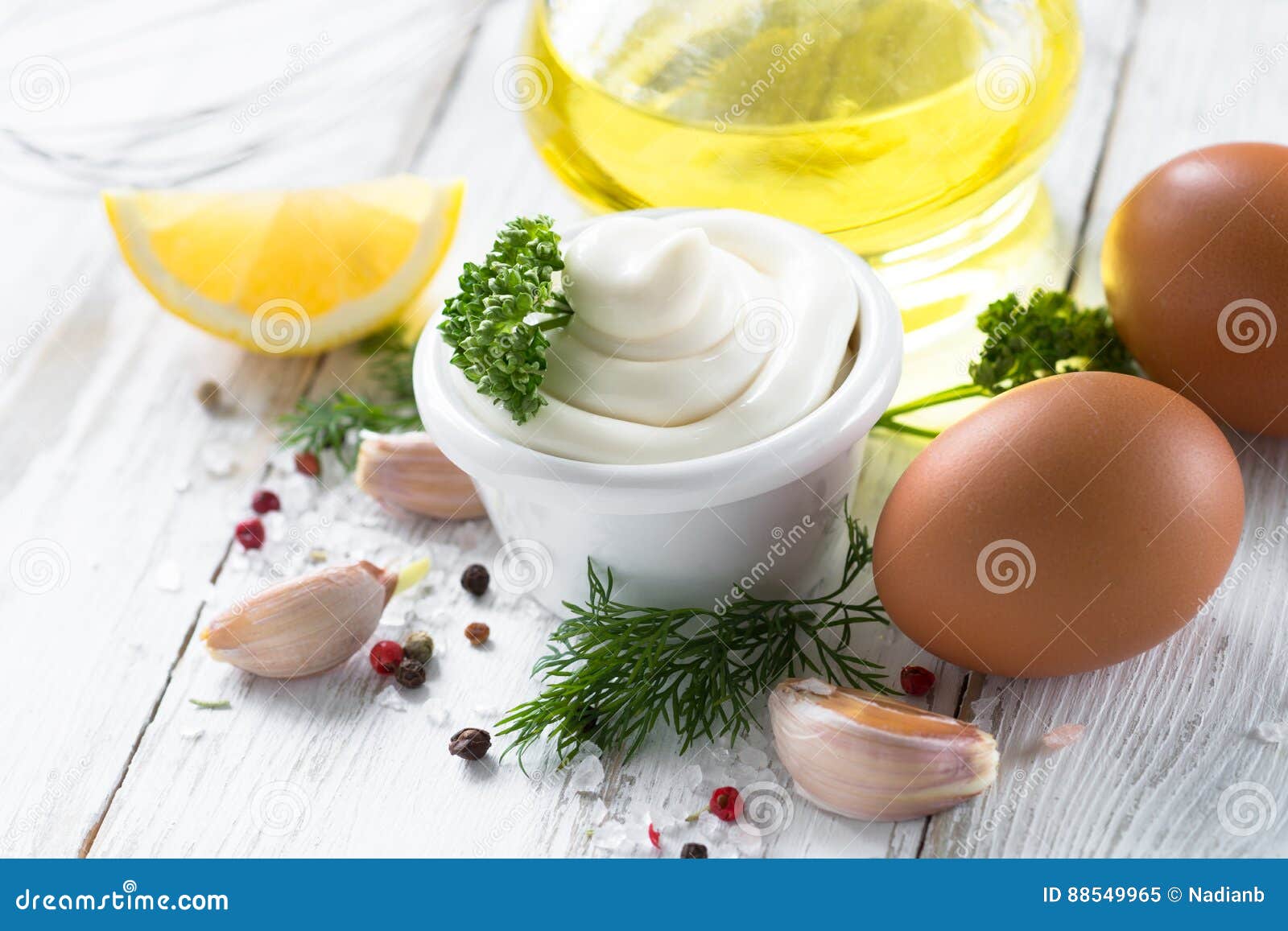 Mayonnaise Sauce and Ingredients on White Stock Image Image of