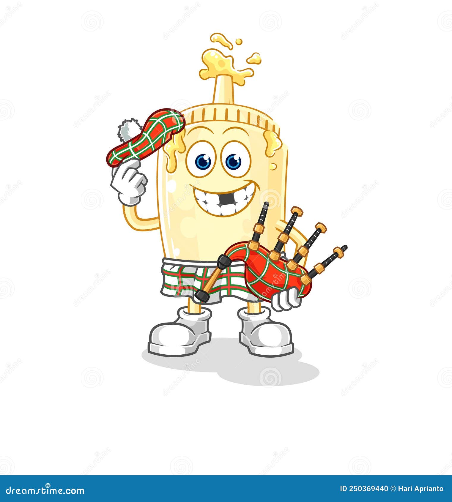 Mayonnaise Scottish with Bagpipes Vector. Cartoon Character Stock