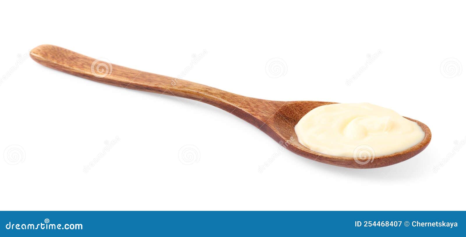 Mayonnaise in Wooden Spoon Isolated on White Stock Image Image of