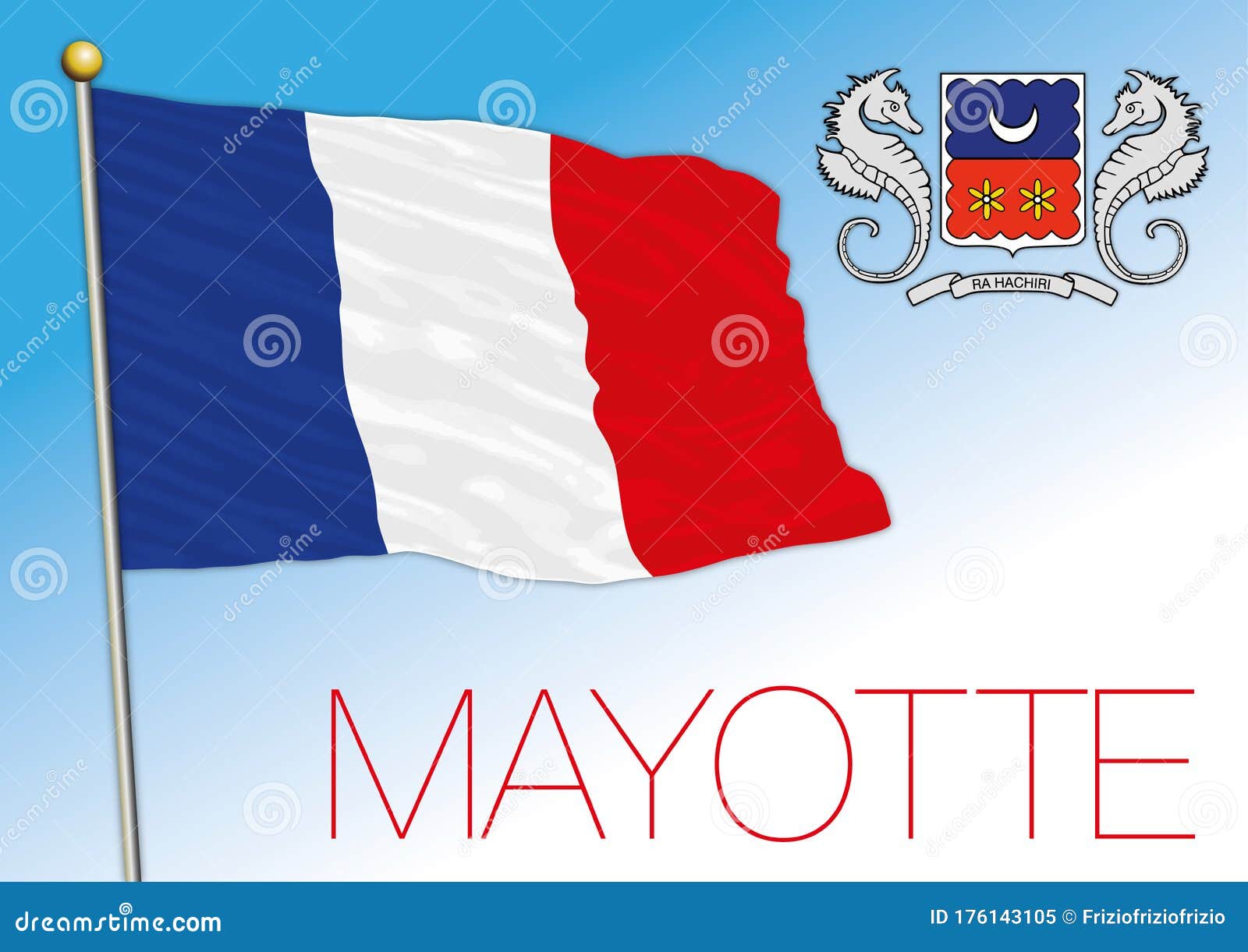 Mayotte National Flag waving in the wind, isolated white