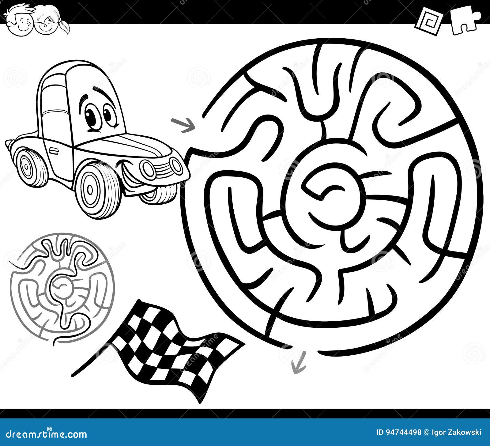 Maze With Car Coloring Page Stock Vector Illustration Of Kids