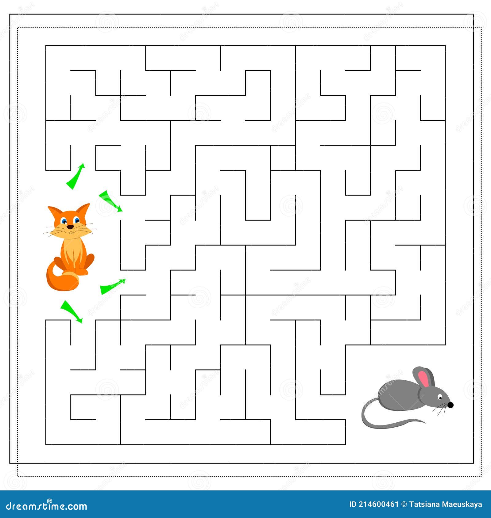 A Maze Game for Kids. Guide the Cat through the Maze To the Mouse Stock