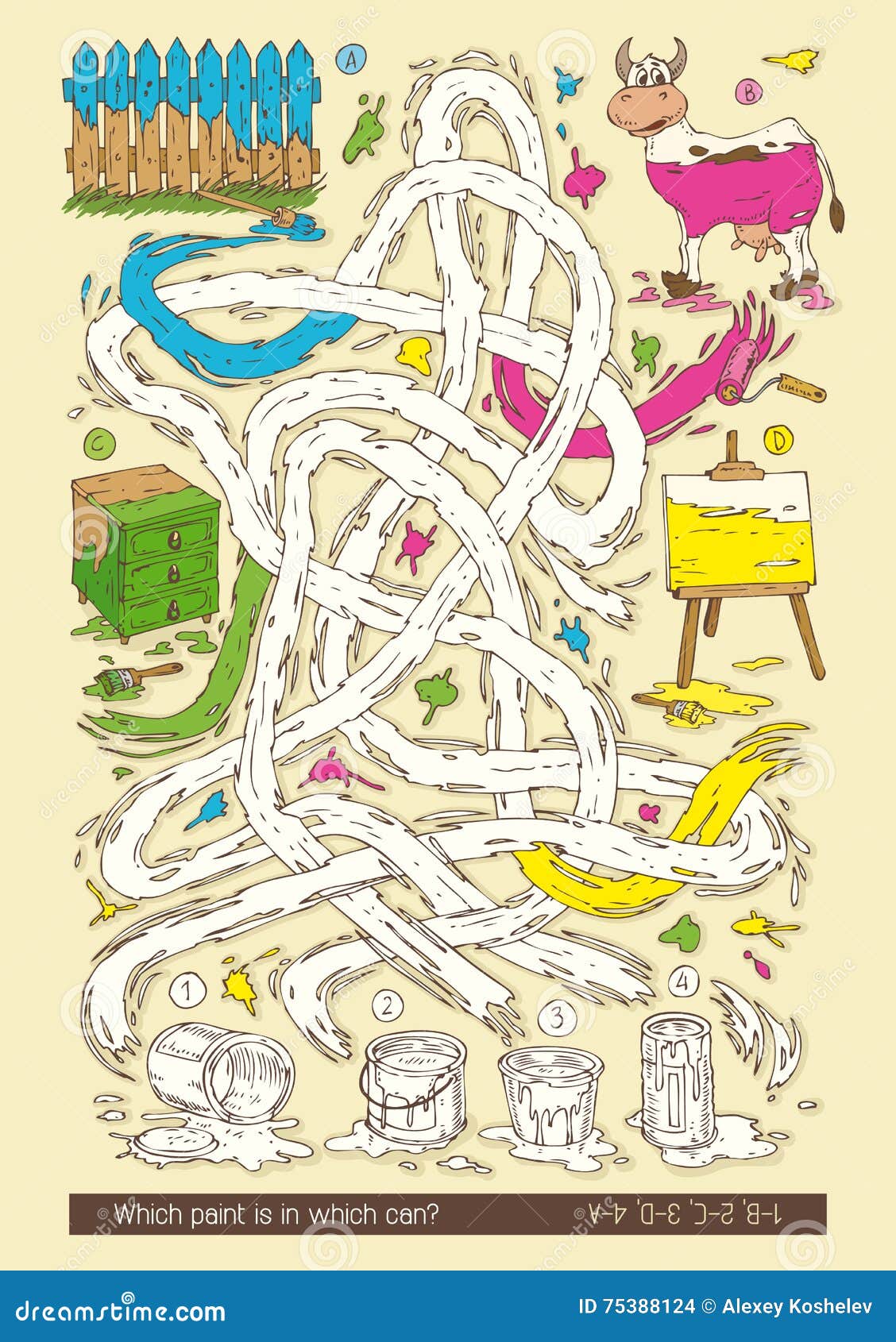 Maze Game with Tin Cans of Paint Stock Illustration Illustration of