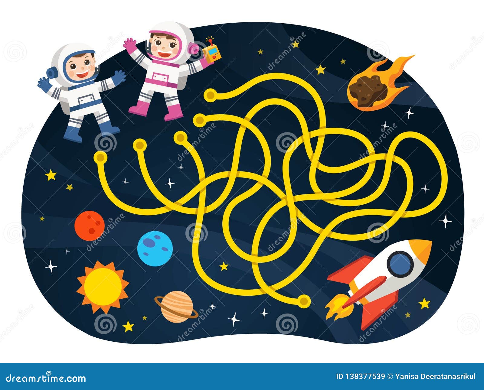 maze games find the path for astronaut with space and spaceship theme collection.