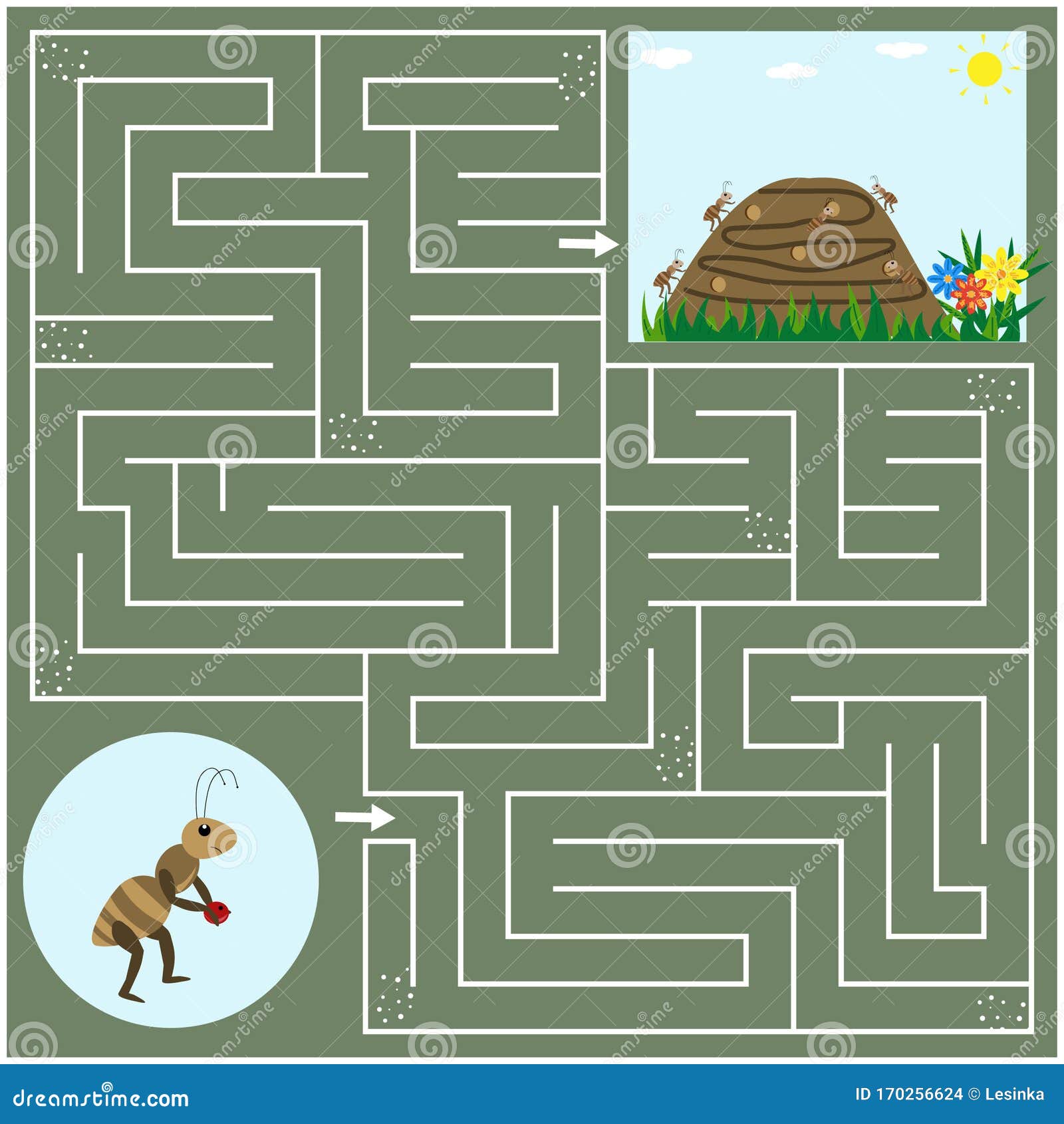 Maze Help the Ant Get into the Anthill Stock Vector Illustration of