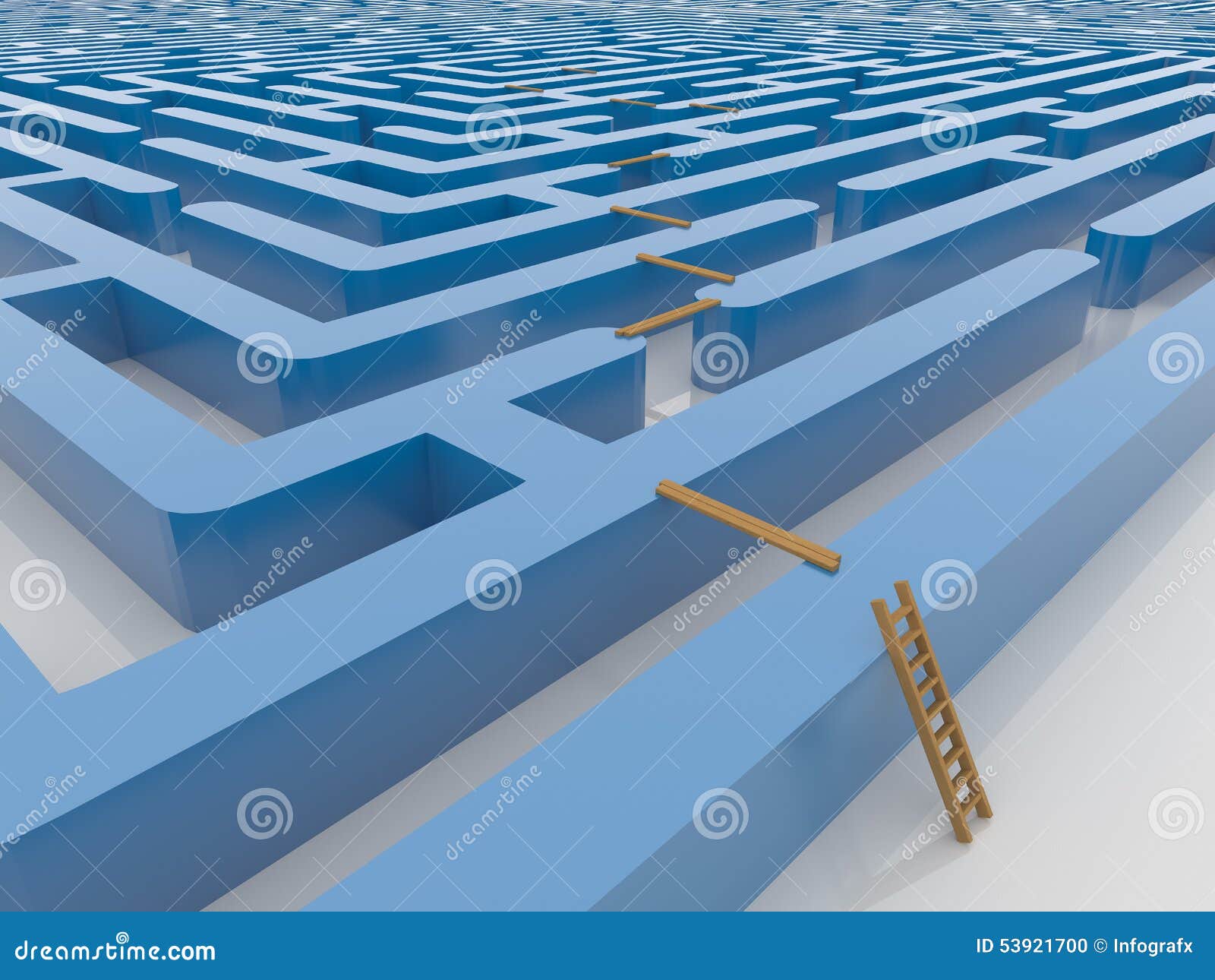 maze labyrinth 3d render with ladder and planking