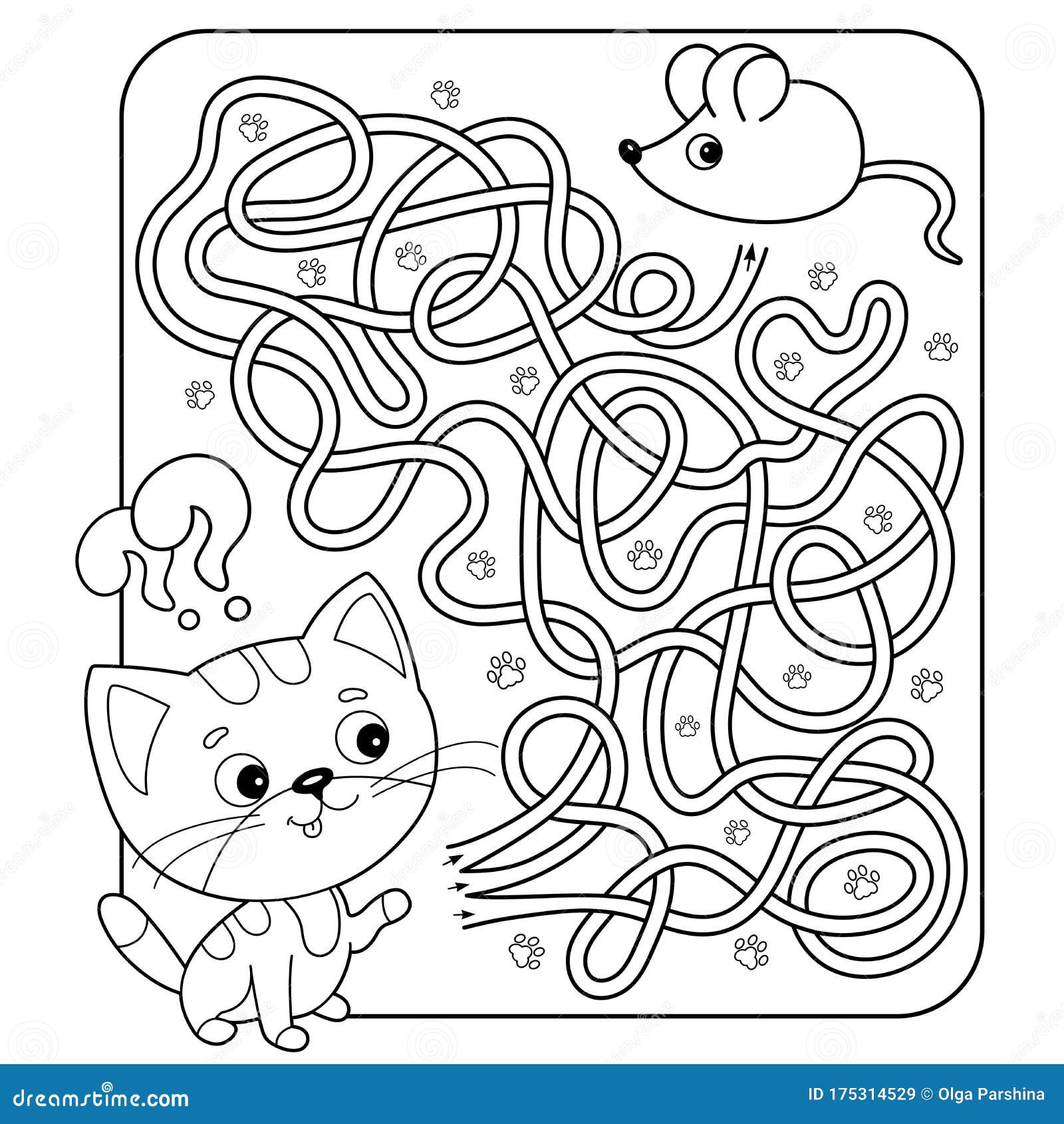 Maze Or Labyrinth Game For Preschool Children Puzzle Tangled Road Matching Game Coloring Page Outline Of Cartoon Cat With Stock Vector Illustration Of Page Animal