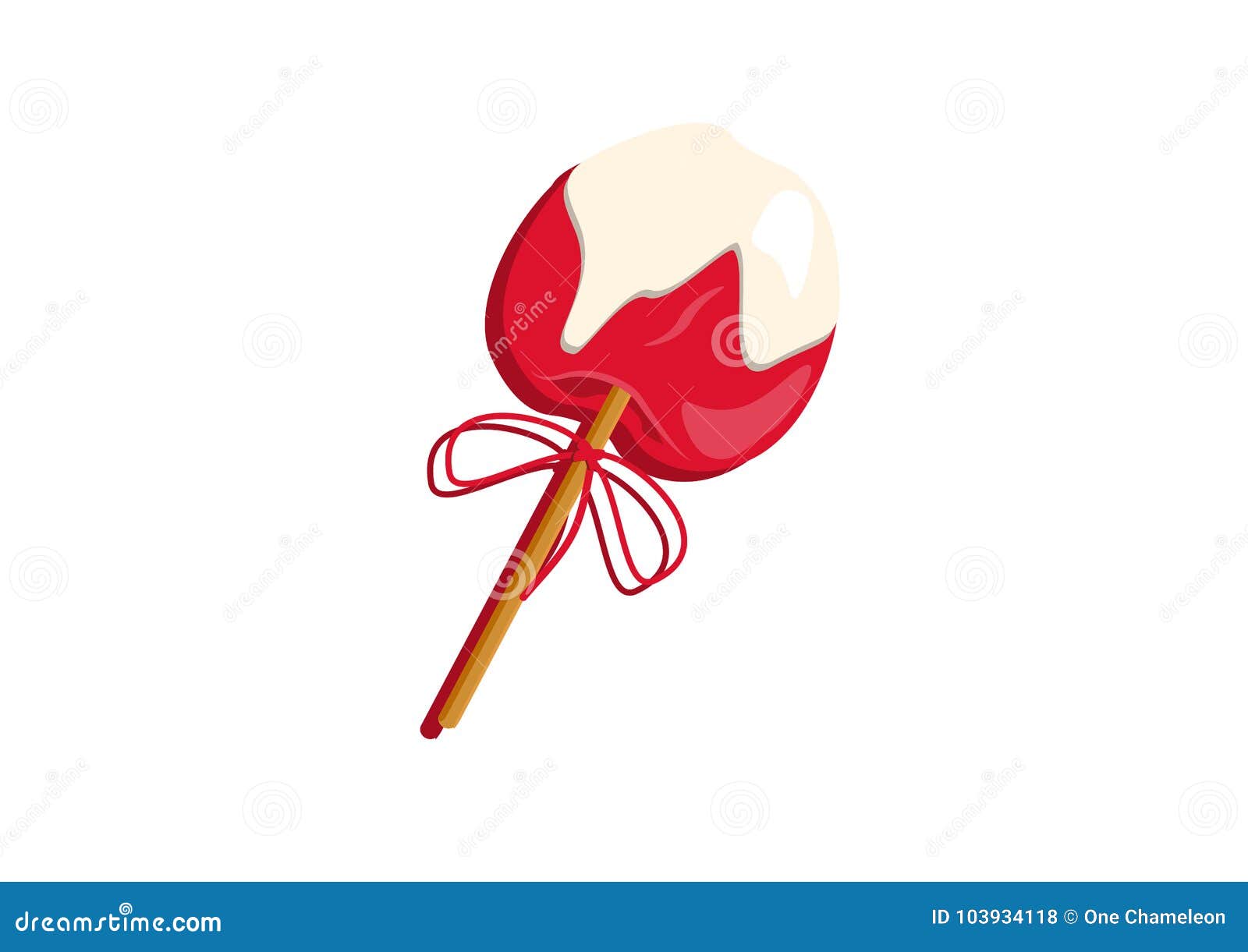 A maçã vermelha no caramelo e no doce polvilha com a vara nela Ilustração simples do vetor no fundo branco alegre