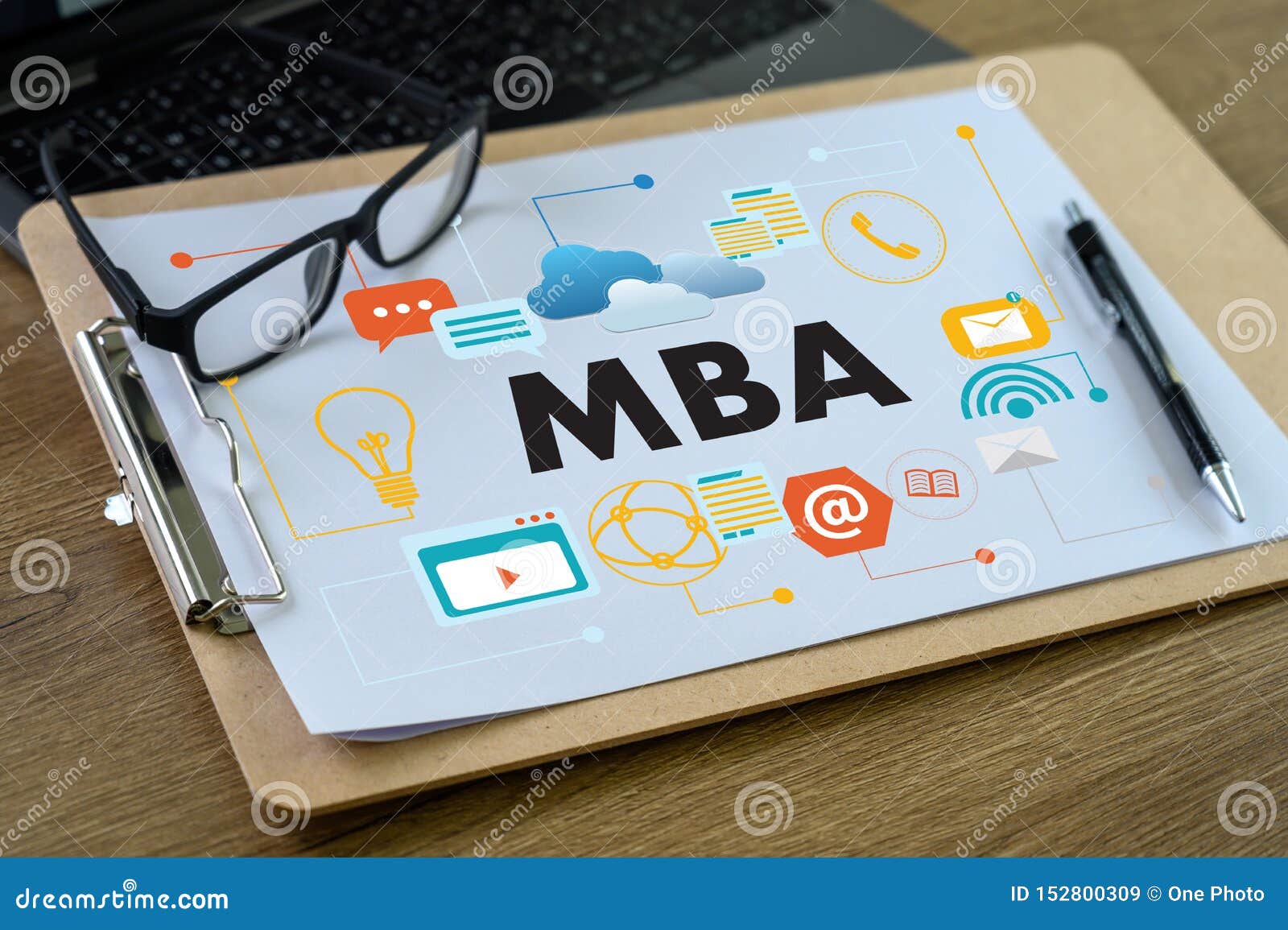 MBA Laptop on Table Business Administration Program MBA Stock Image