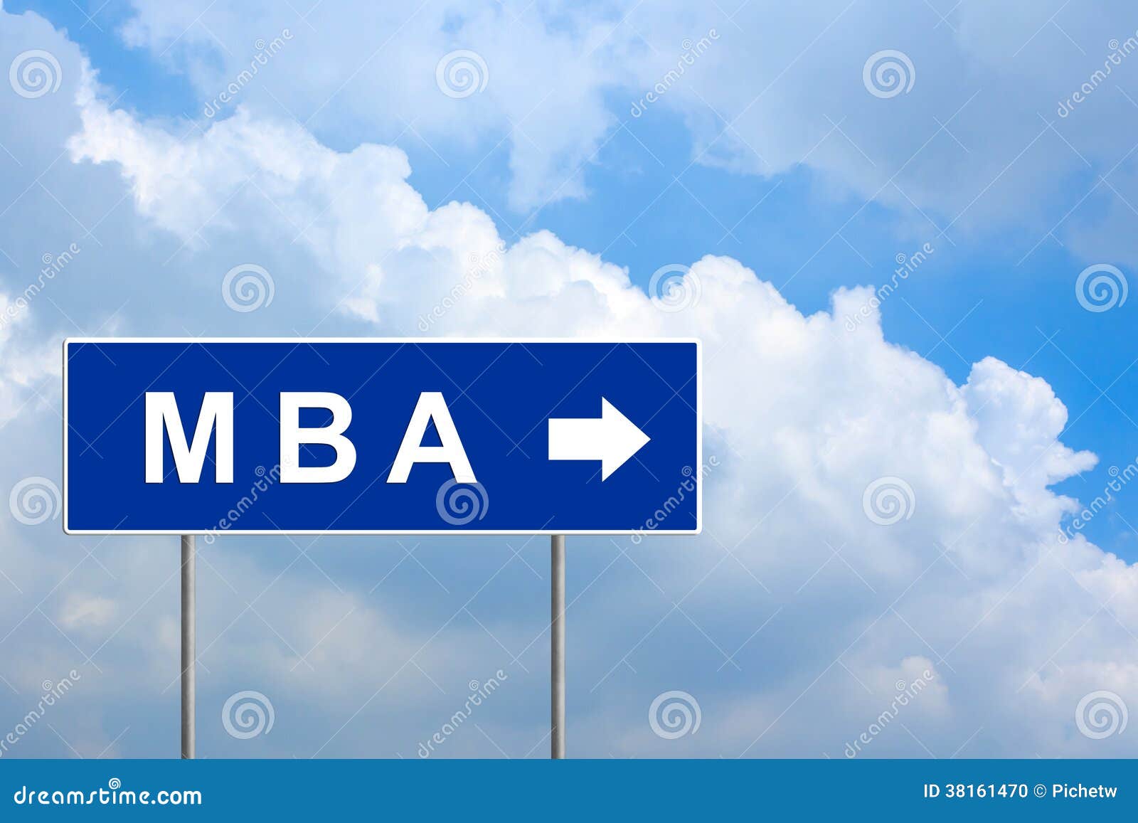 mba or master of business administration on blue road sign