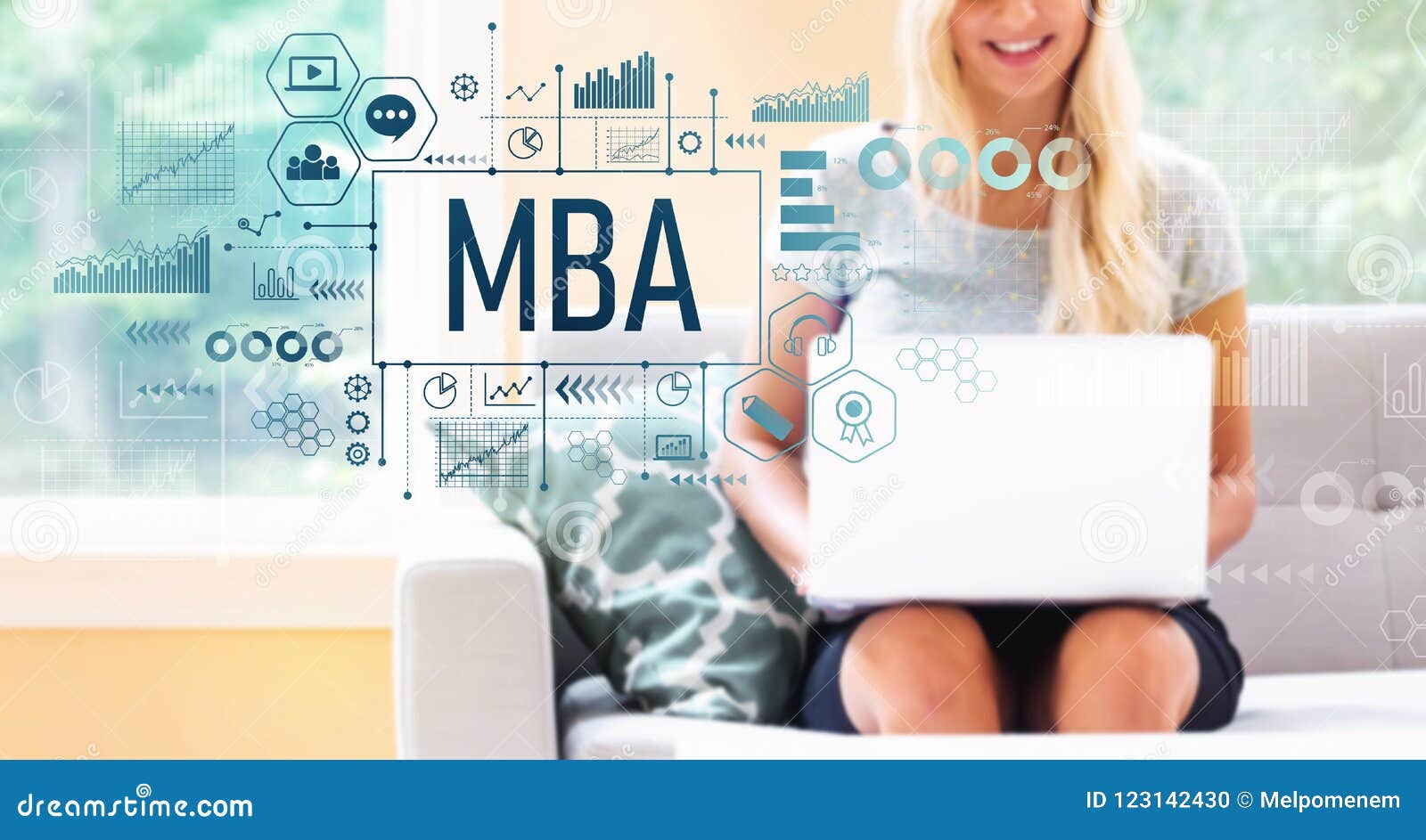 MBA with Woman Using a Laptop Stock Photo Image of home, graph 123142430