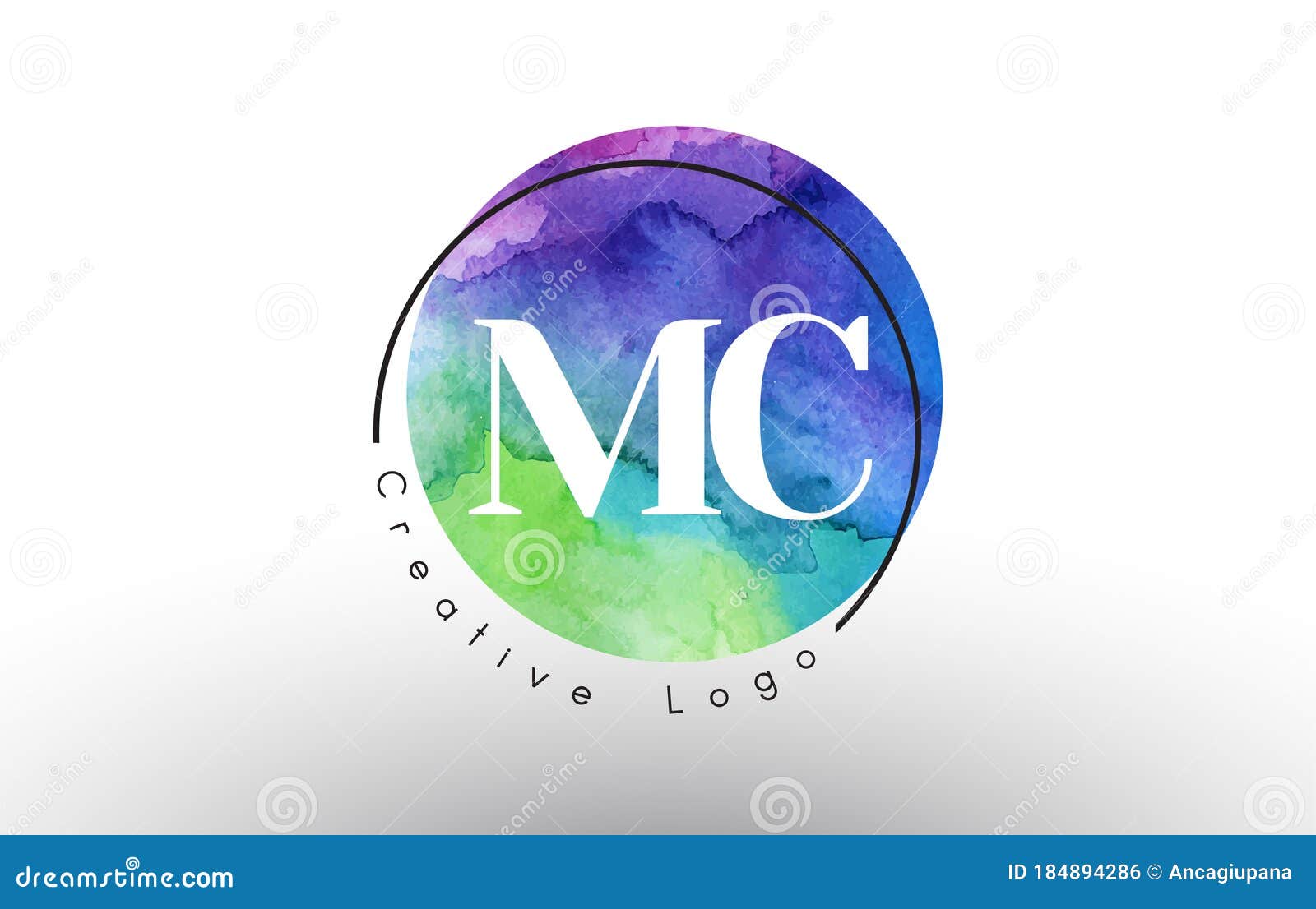 Watercolor MC M C Letters Logo Design with Blue Green Purple Colors ...