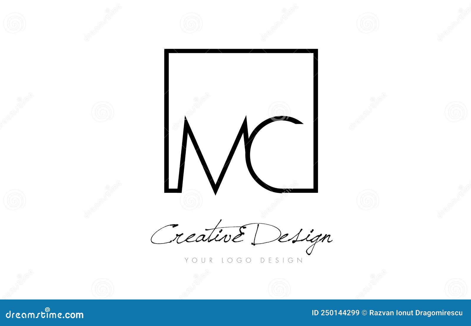 MC Square Frame Letter Logo Design with Black and White Colors Stock
