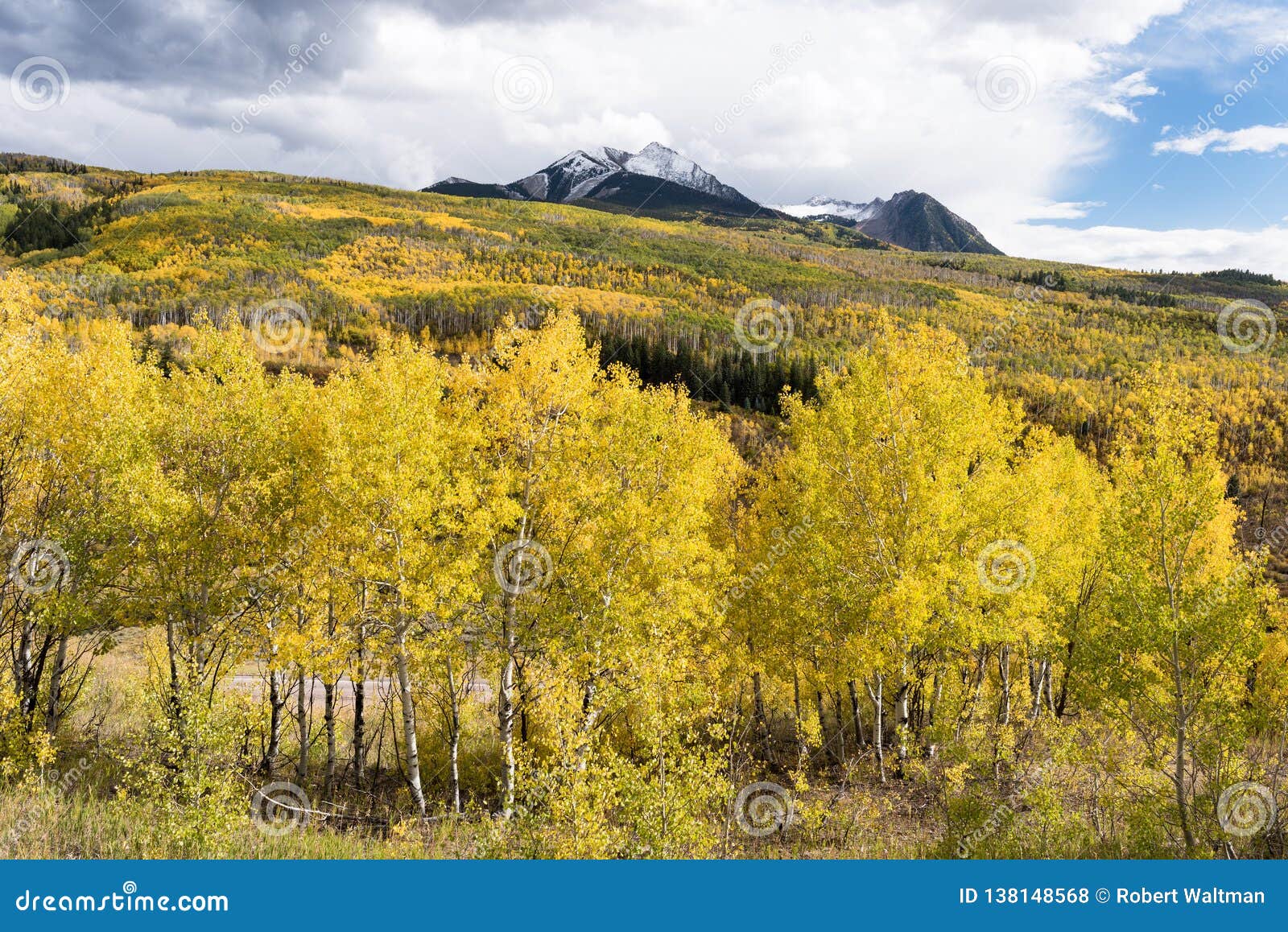 mcclure pass colorado in the fall, with chair mountain above the aspen tree.