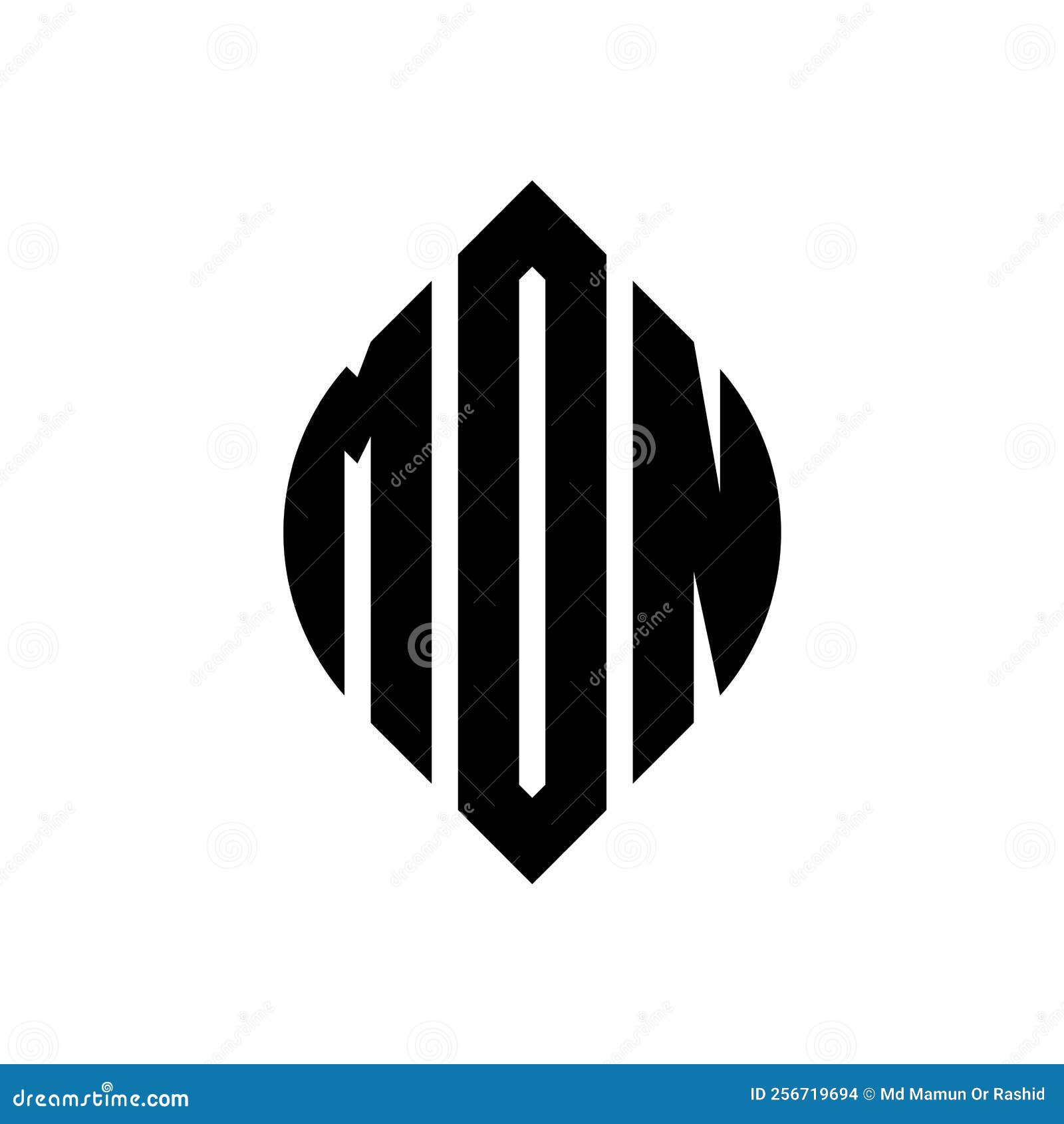 mdn circle letter logo  with circle and ellipse . mdn ellipse letters with typographic style. the three initials form a