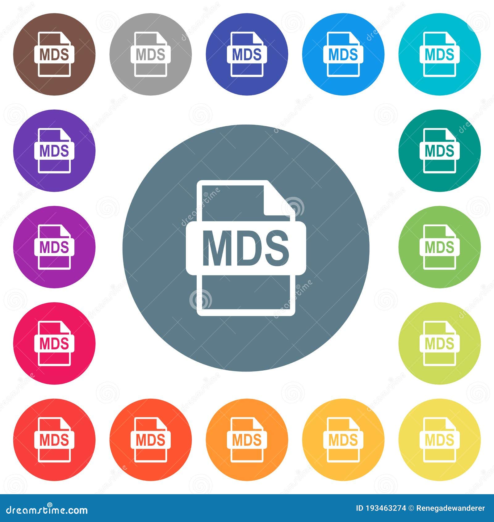 mds file format flat white icons on round color backgrounds