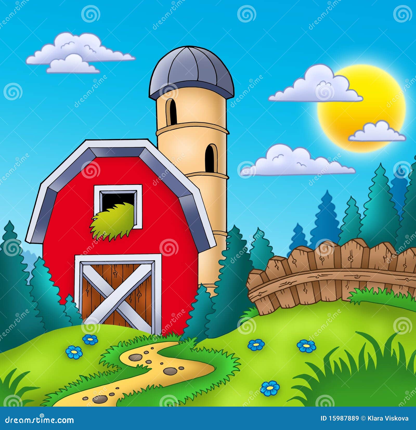 Meadow With Big Red Barn Royalty Free Stock Images - Image: 15987889