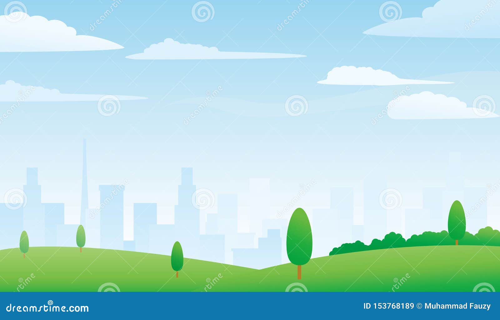 Meadow and City on the Background with Bright Sky Vector Illustration Stock  Vector - Illustration of downtown, blue: 153768189