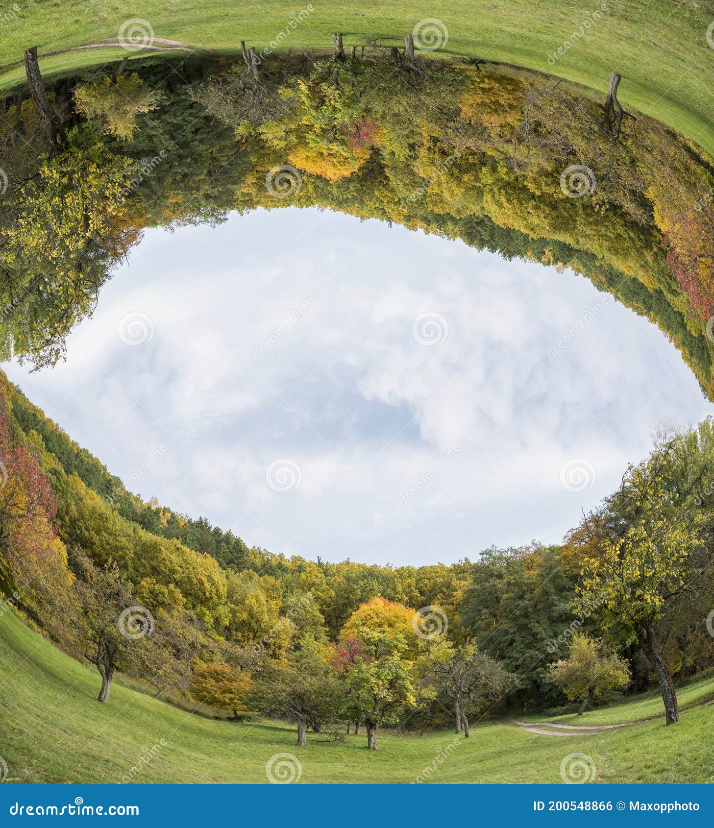 Meadow in the Fall with a Sky in a Circle Stock Photo Image of orange