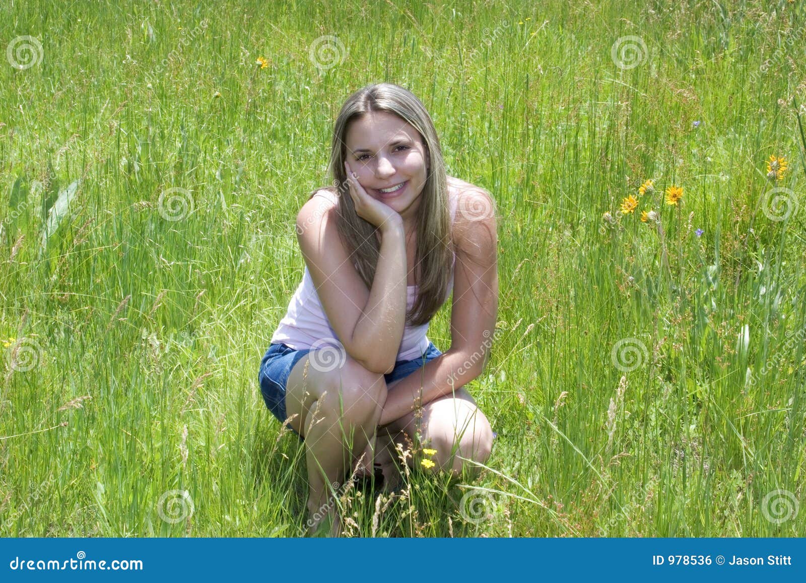 Meadow Girl stock photo. Image of summer, girls, smile 978536