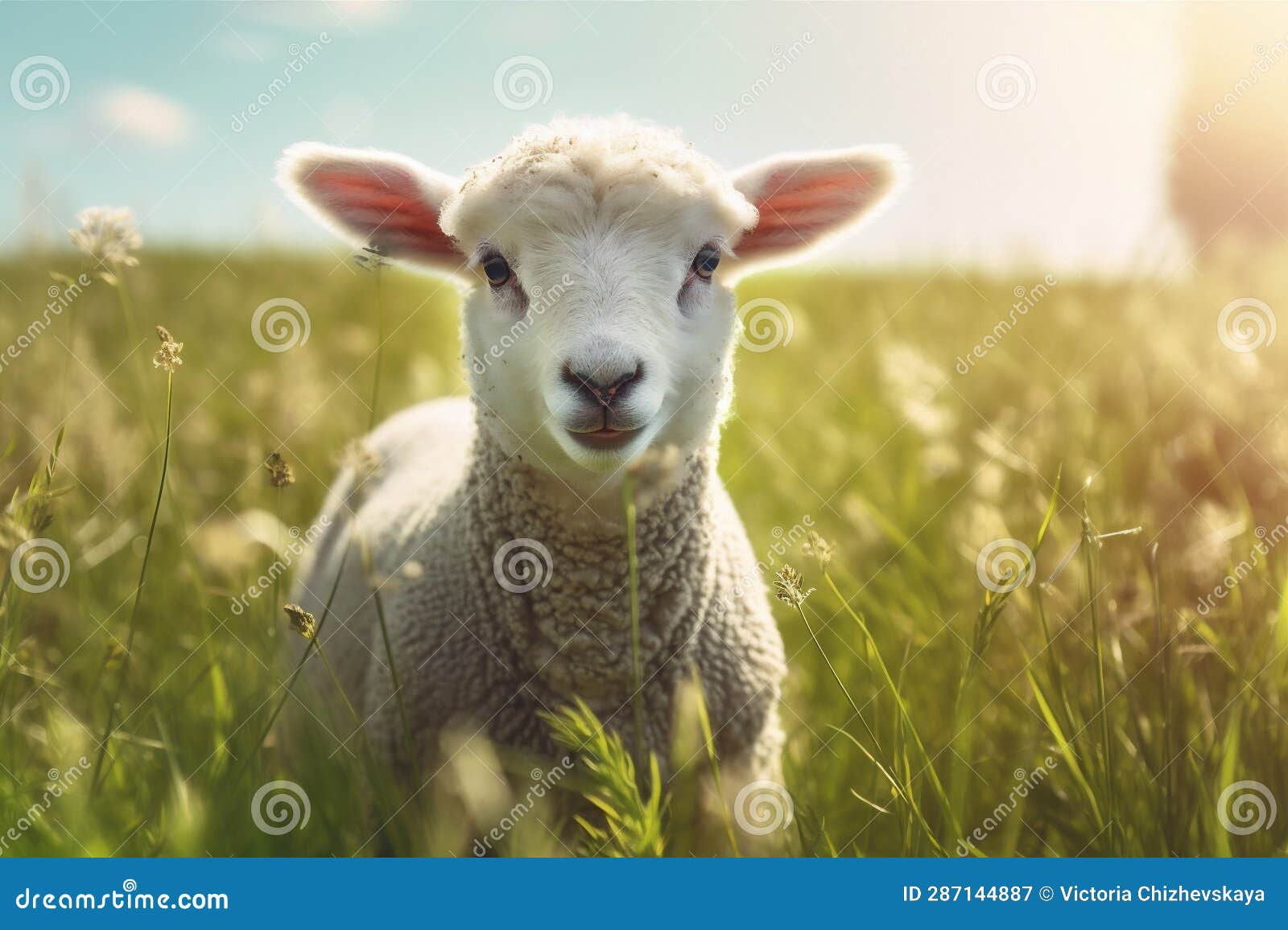 Animal Sun Lamb Field Farm Wool Meadow Grass Green Sheep. Generative AI ...