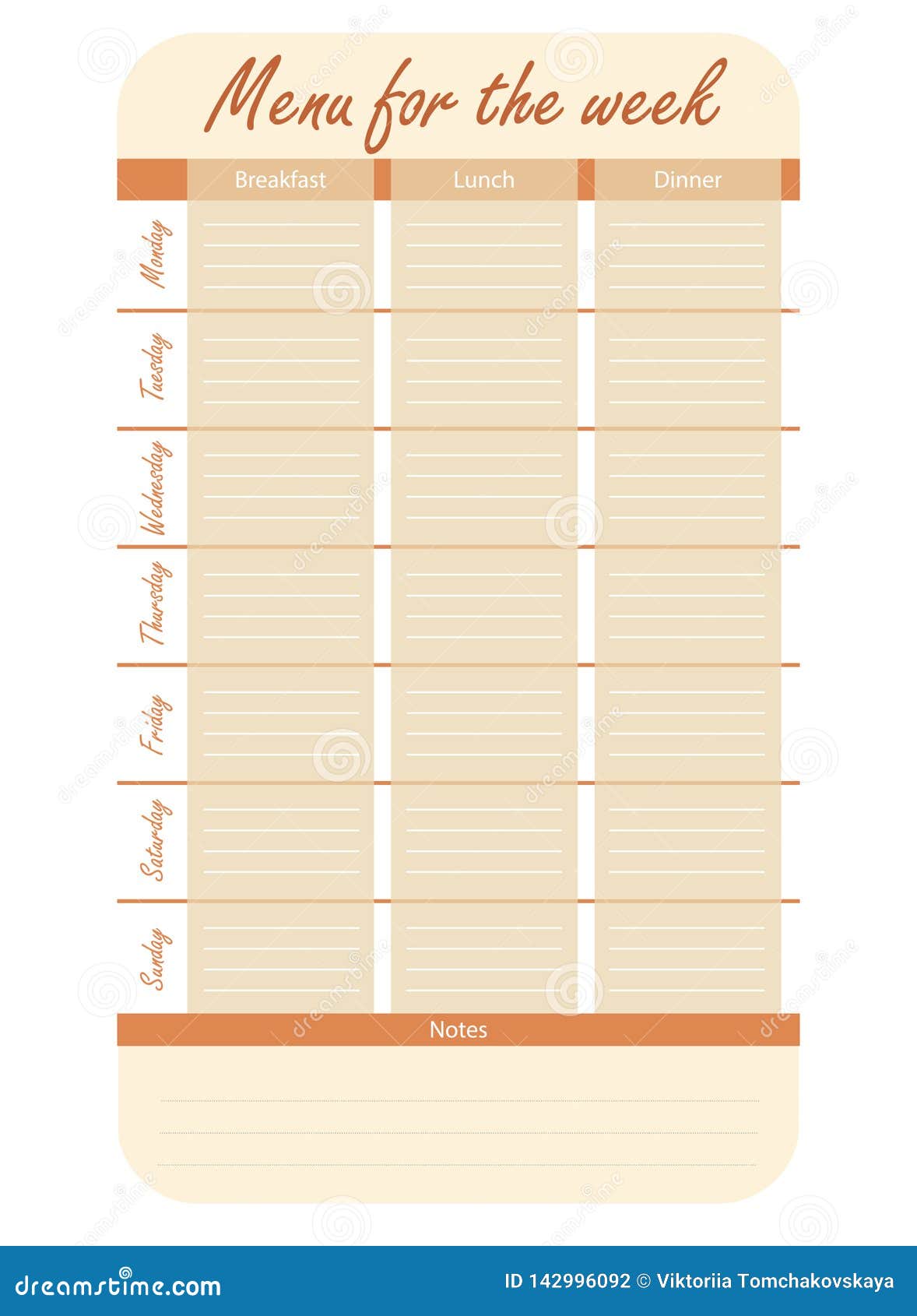 Week Food Diary Template from thumbs.dreamstime.com