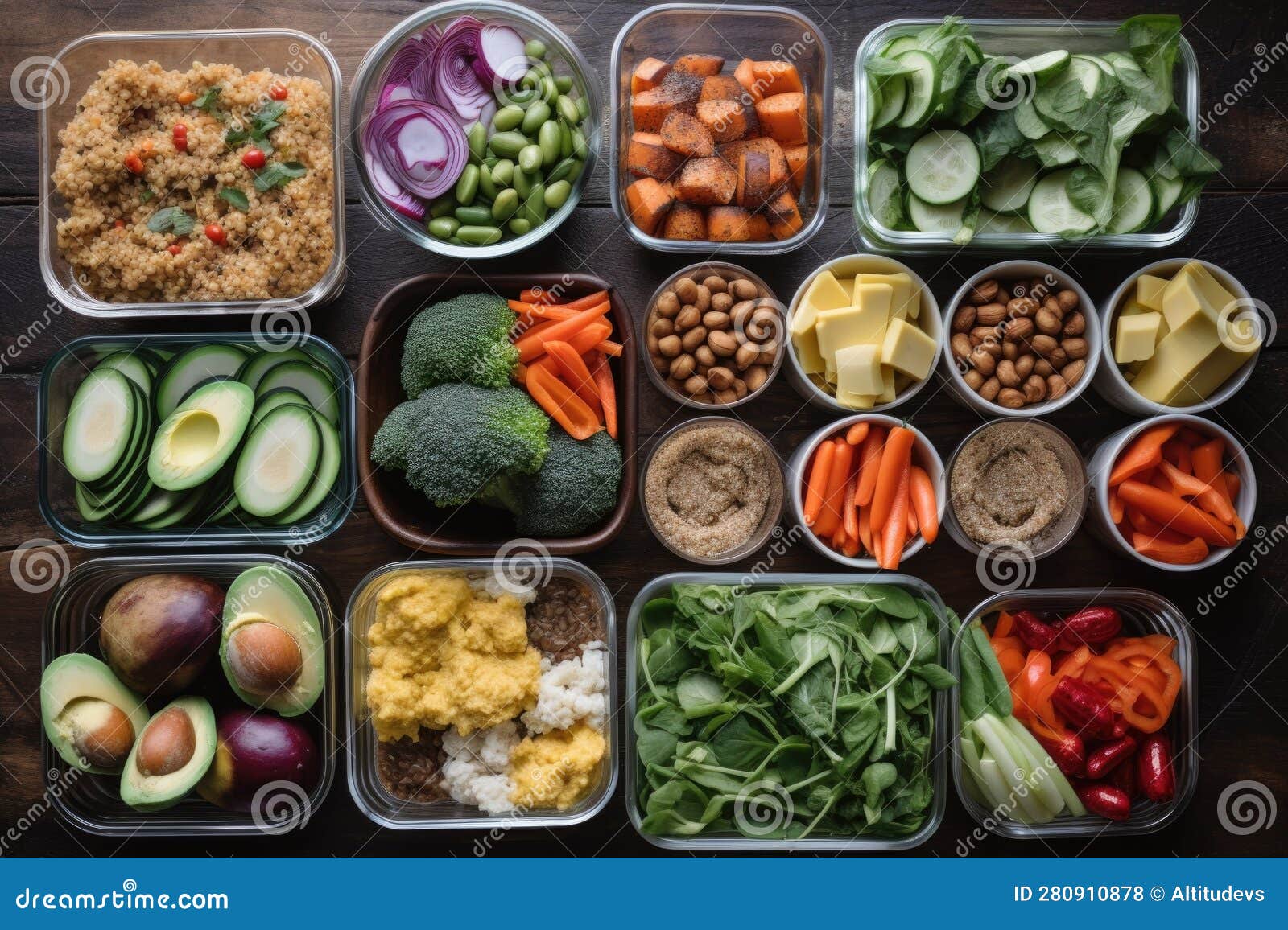 Meal Prep Spread that Includes a Variety of Fresh Vegetables, Proteins ...